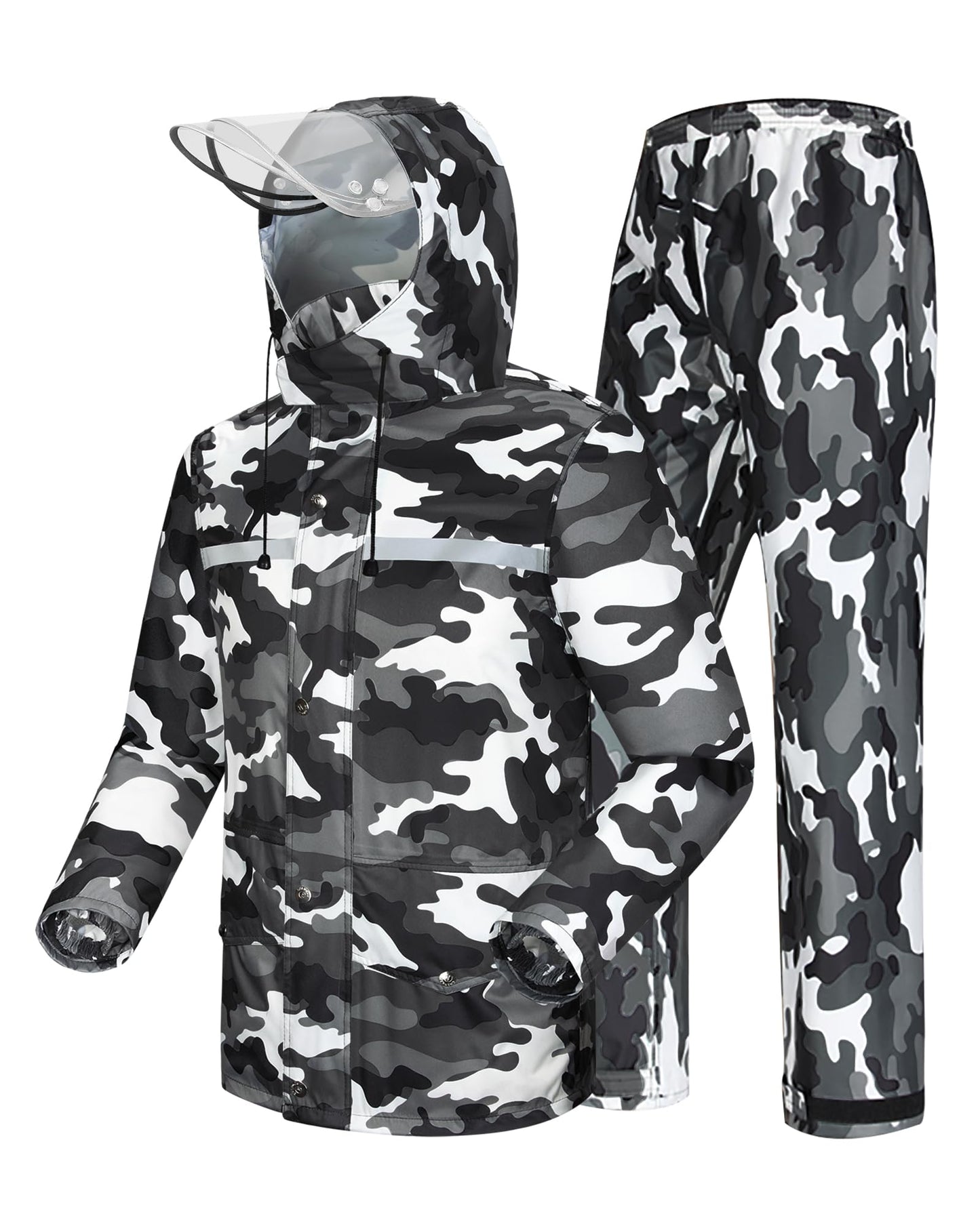 Rain Suit Waterproof Hi Vis Raincoat Reflective Rain Gear Unisex | Rain Jacket and Pants, Detachable Clear Brim, Waterproof Zip, Breathable Mesh Lined, Anti-storm, Work, Hiking, Riding