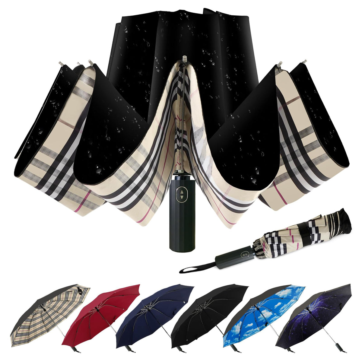 LLanxiry Compact Travel Umbrella, Windproof Automatic Umbrellas for Rain | Small, Portable, Folding, Lightweight, Waterproof, Backpacks, Purses, Cars, Commuting, Walk, School, Men, Women