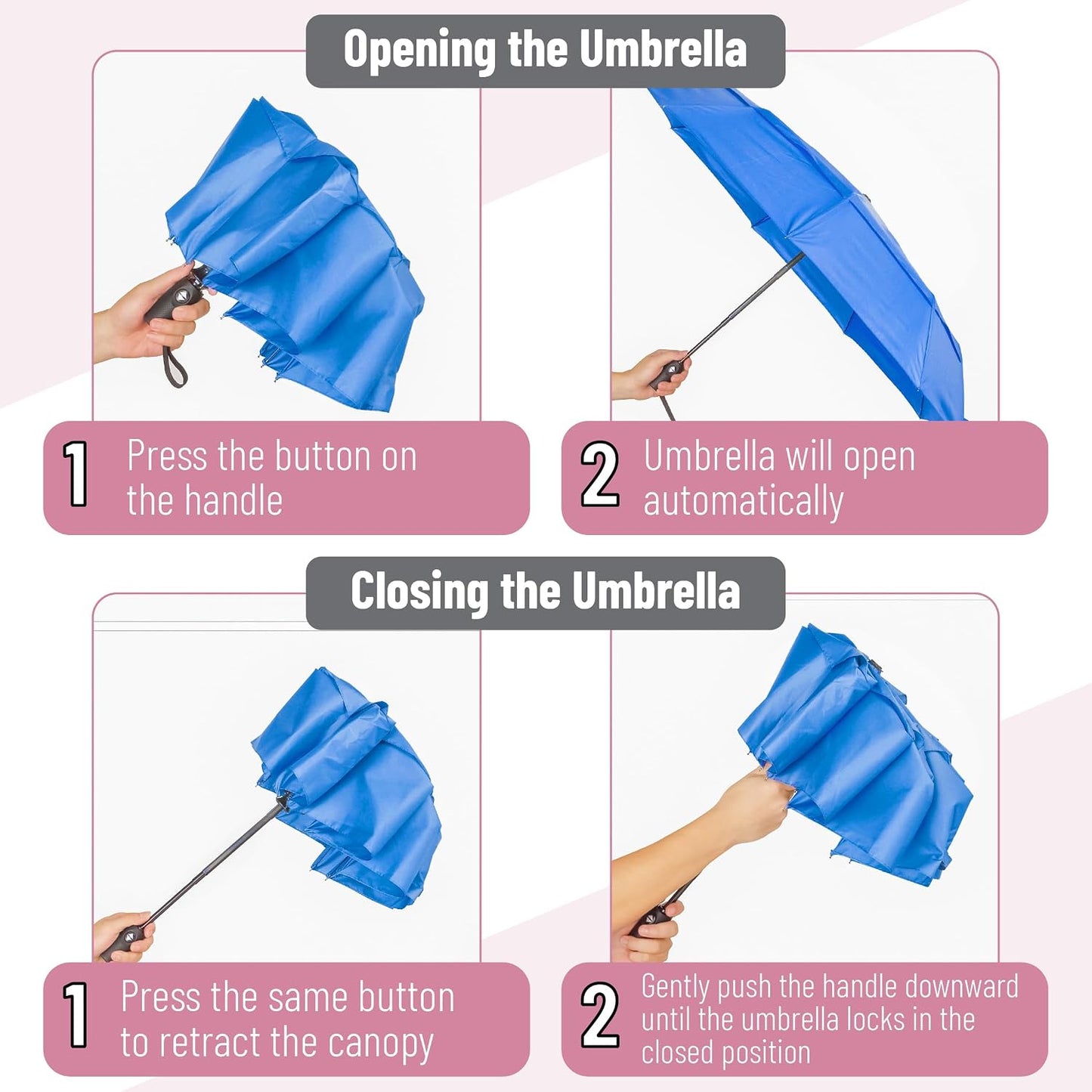 Mr. Pen- Windproof Travel Umbrella, Small Water-Resistant Automatic Folding Umbrella for Rain and Sun, Light, Compact and Portable for Women & Men, Fits Car & Backpack
