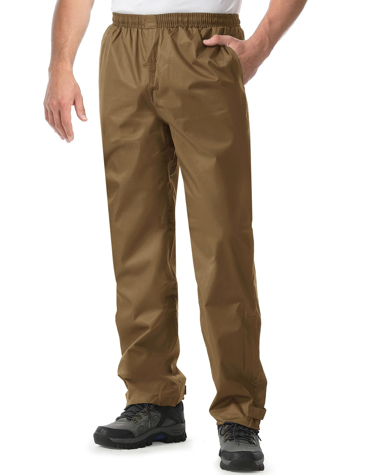 iCreek Men's Rain Pants Waterproof Breathable Lightweight Rain Over Pants | Windproof, Mesh Lining, Pants Leg Zipper, Hook & Loop, Suitable for Hiking, Fishing, Golf, Work and Daily Wear