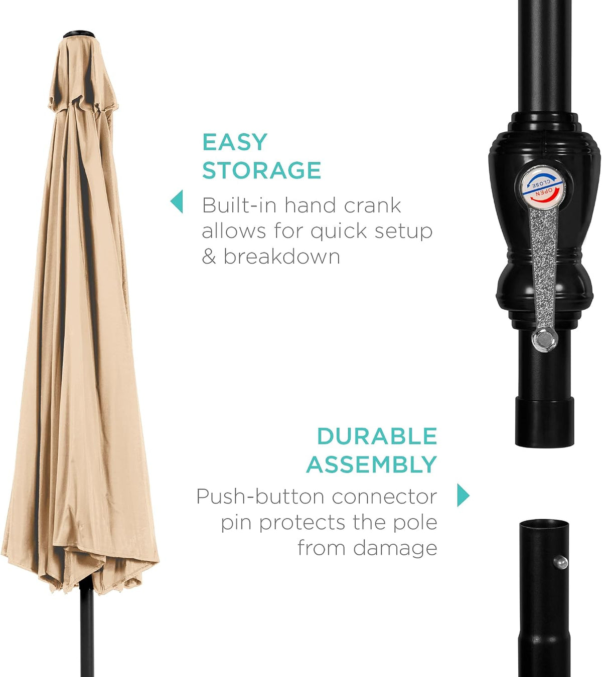 Best Choice Products 10ft Outdoor Patio Umbrella, Outdoor Table Umbrella, Yard Umbrella, Market Umbrella with 6 Sturdy Ribs, Push Button, Tilt and Crank - Sand