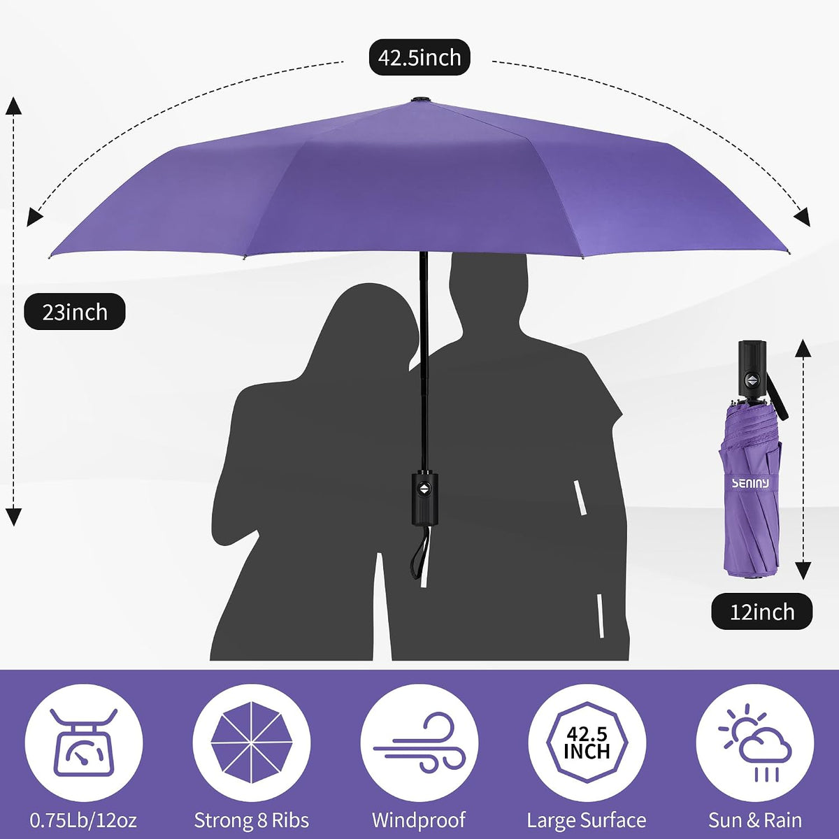 Seniny Windproof Travel Umbrella, Automatic Umbrellas for Rain, Portable & Compact Umbrellas for Backpack, Strong UV for Protection, Folding Small Sun Umbrella for Car, Walking