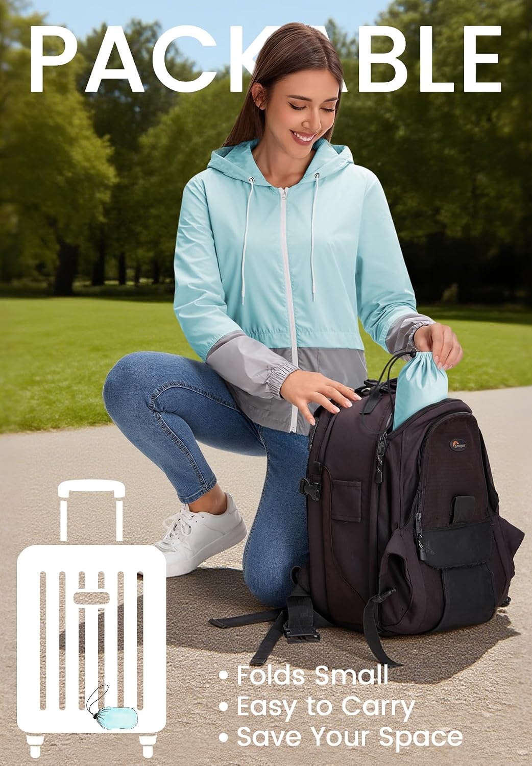 Zando Lightweight Rain Jacket Women Packable Waterproof Raincoat with Hood | Windbreaker Jacket Women, Light Raincoats for Drizzle, Rain Coats for Travel, Hiking and Commute
