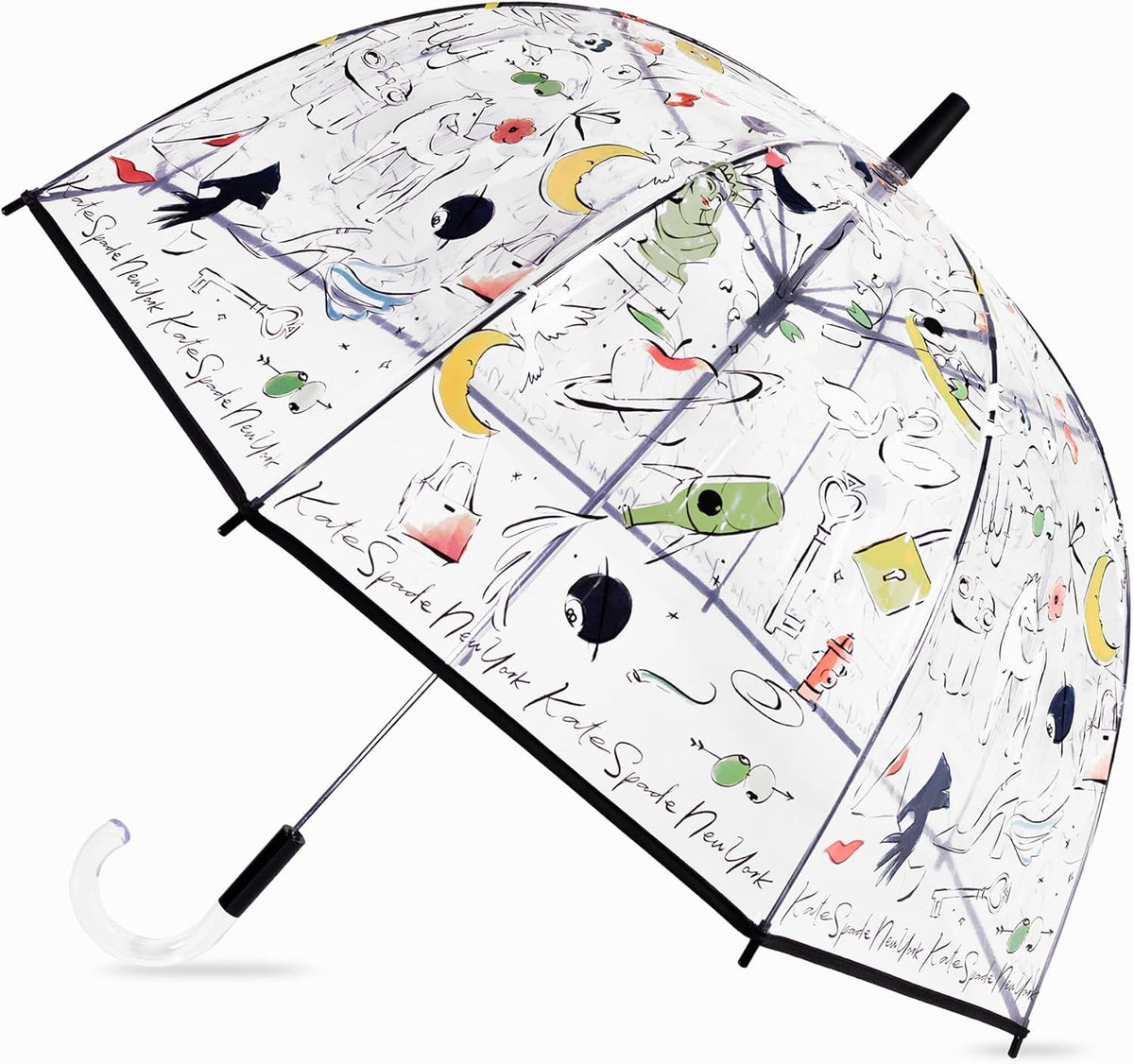 kate spade new york Clear Umbrella for Rain, Large Bubble Umbrella for Adults with Floral Design
