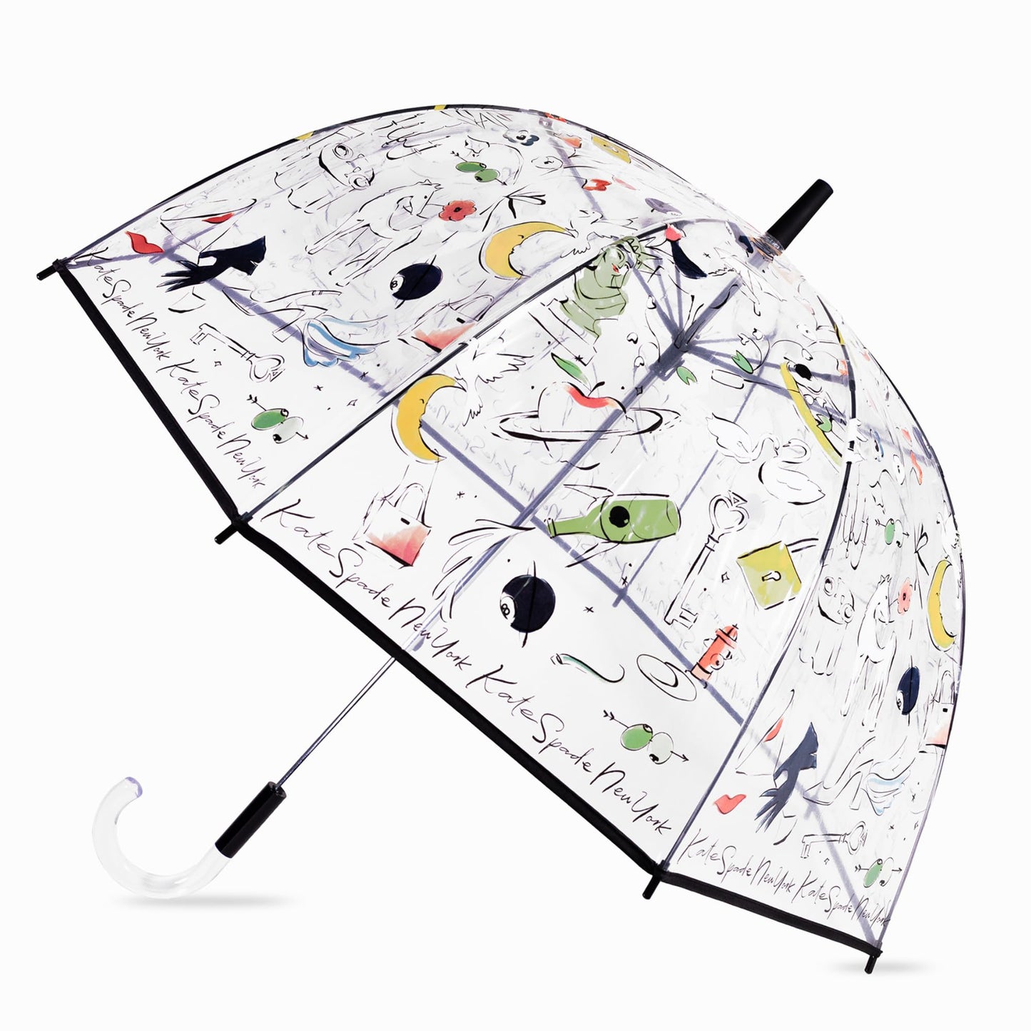 kate spade new york Clear Umbrella for Rain, Large Bubble Umbrella for Adults with Floral Design
