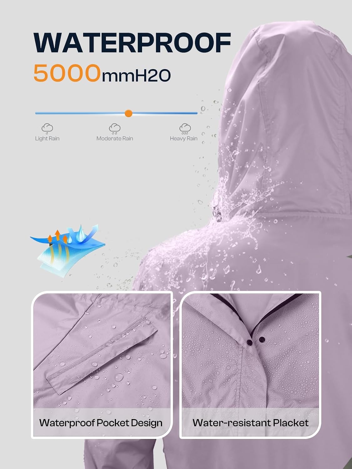SaphiRose Women's Lightweight Long Rain Jacket Packable Raincoat Hooded Outdoor Trench Coats