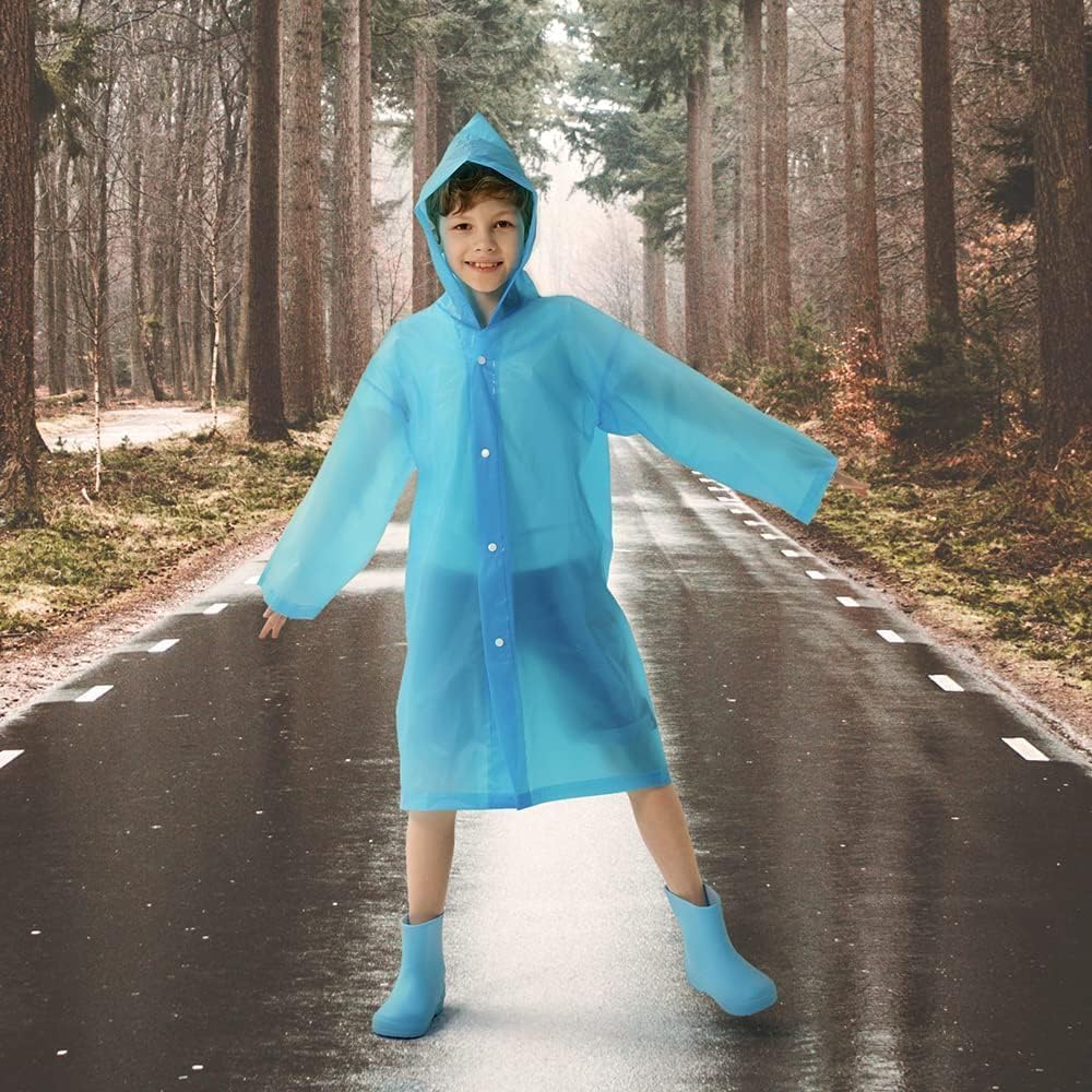Opret 2 Pack Raincoats for Kids, Reusable Rain Ponchos with Hood and Sleeves Waterproof Rain Coats for Boys and Girls