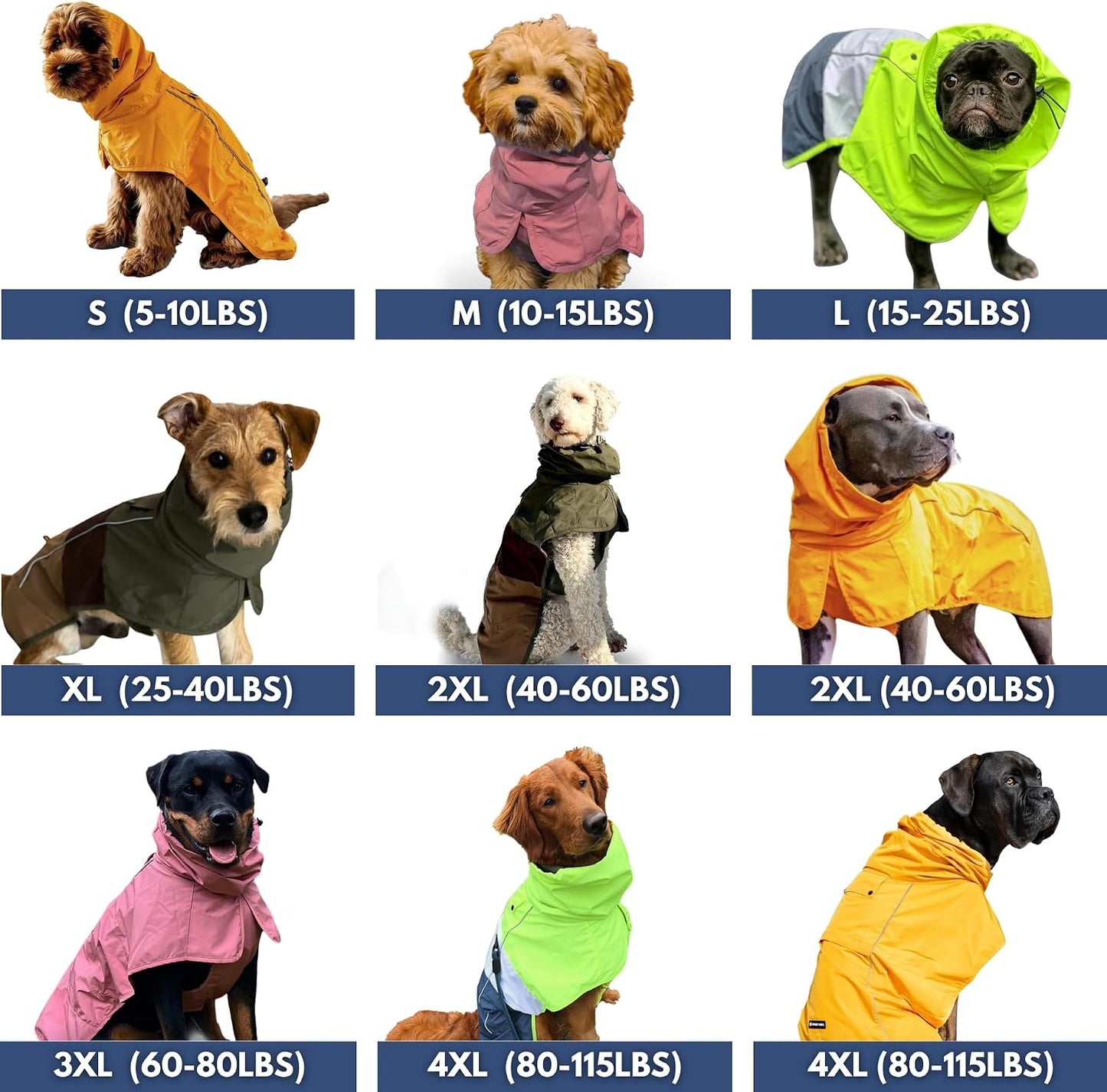 Spark Paws Dog Raincoat - Waterproof Rain Jacket w/Hood, Full Coverage | Waterproof Coat Covers Full Body incl. Belly - Reflective, Covered Harness Holes, Lightweight, Small, Medium & Large Dogs