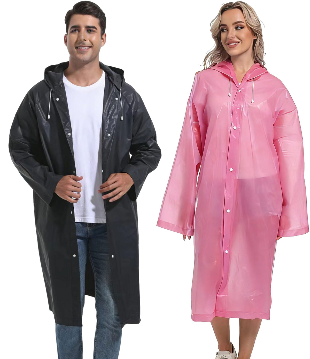 2PCS Rain Ponchos for Adults Reusable Rain Coats for Adults Rain Jackets Raincoats for Men Women