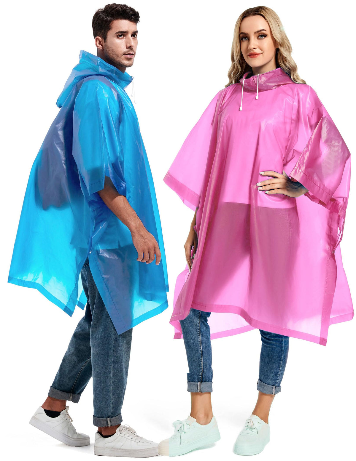 2 Pack Rain Ponchos for Adults Reusable - Raincoats Survival Emergency Heavy Duty Rain Coat with Drawstring Hood