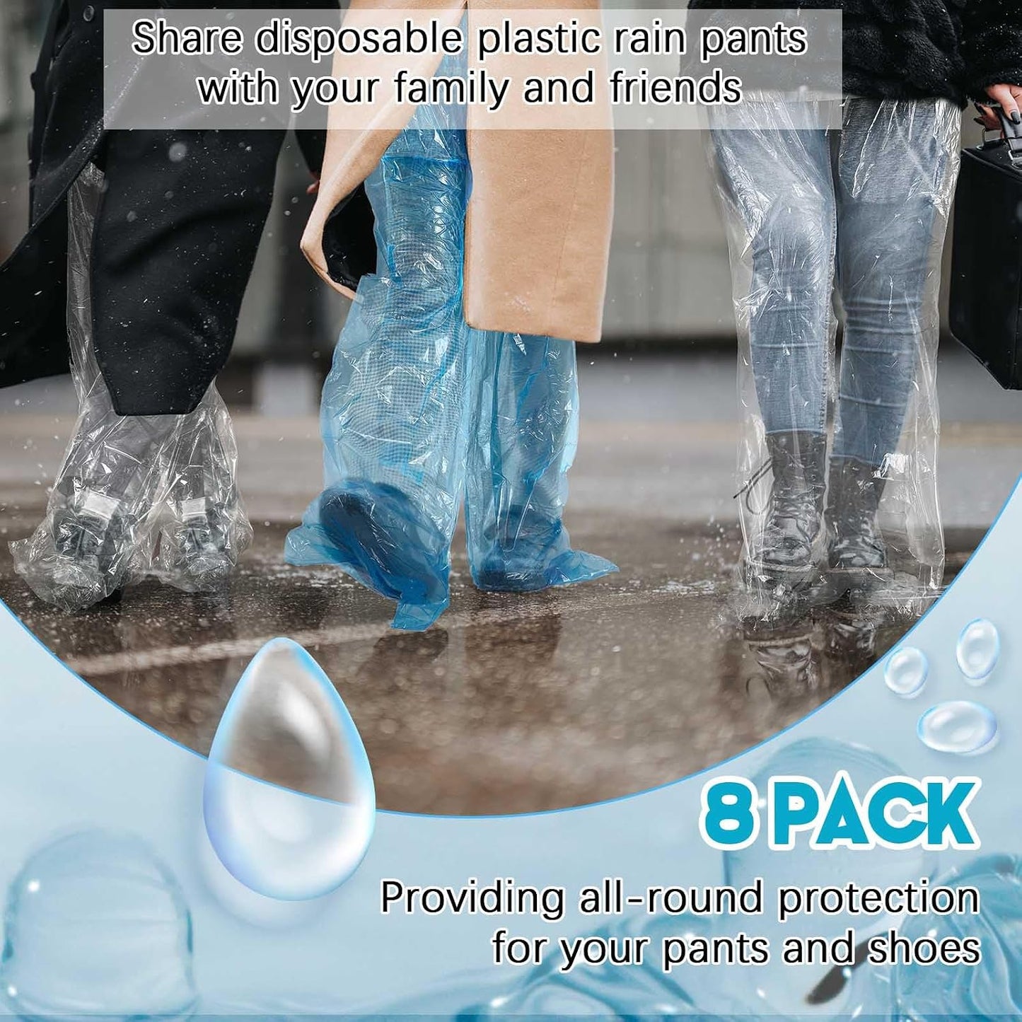 Geyoga 8 Pcs Disposable Rain Pants with Shoe Boot Waterproof Long Pant Boot Covers for Adults Teens Outdoor Cycling Fishing