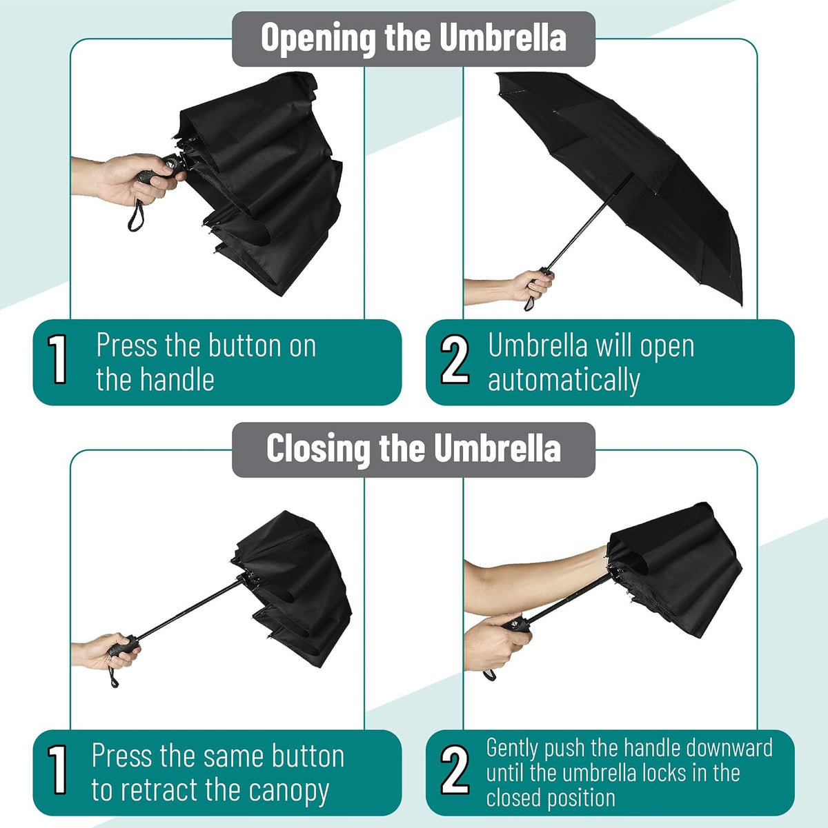 Mr. Pen- Windproof Travel Umbrella, Small Water-Resistant Automatic Folding Umbrella for Rain and Sun, Light, Compact and Portable for Women & Men, Fits Car & Backpack
