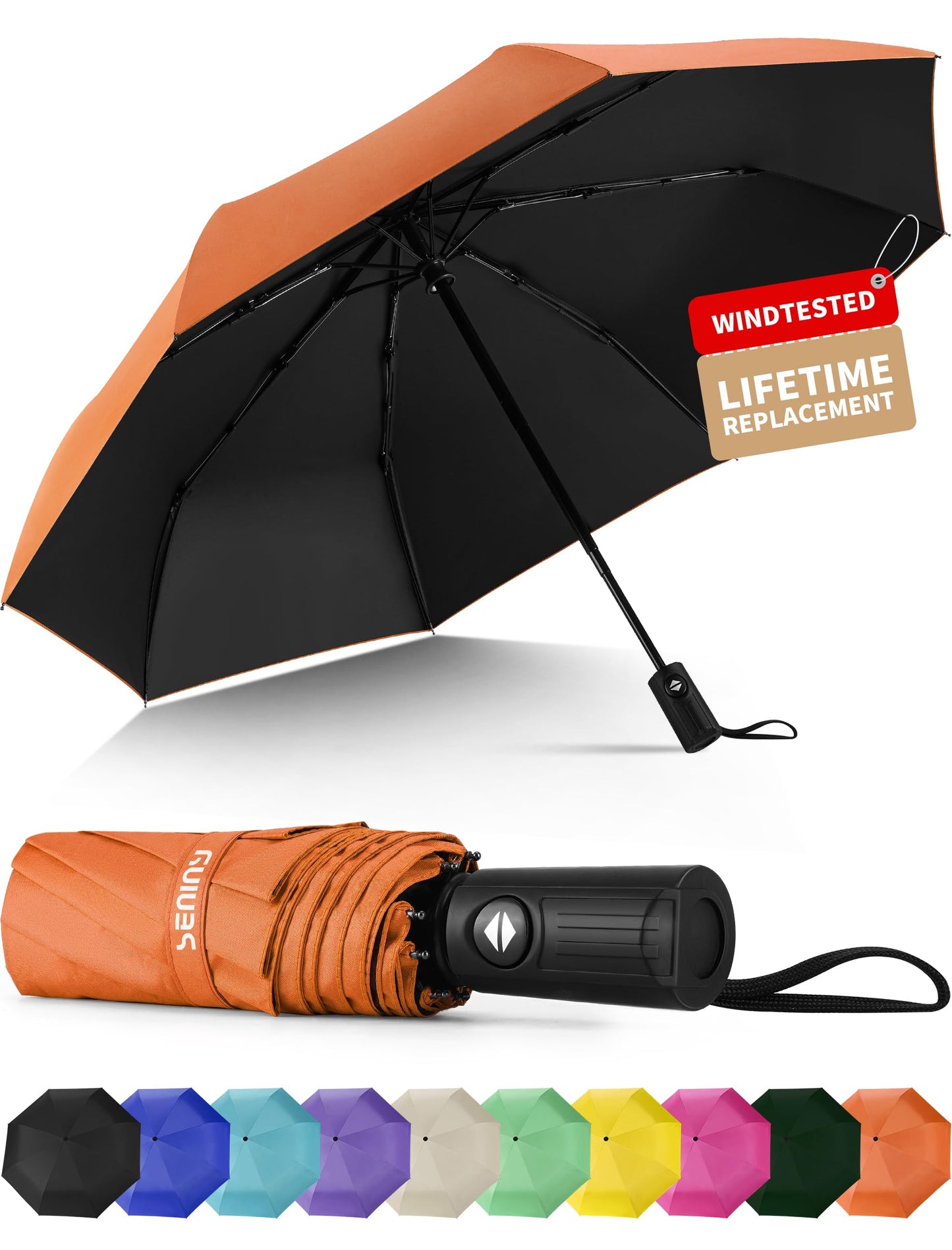 Seniny Windproof Travel Umbrella, Automatic Umbrellas for Rain, Portable & Compact Umbrellas for Backpack, Strong UV for Protection, Folding Small Sun Umbrella for Car, Walking