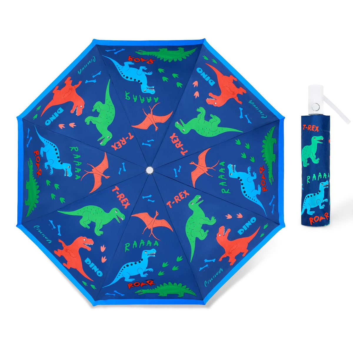 Kids Folding Umbrella Auto Open/Close Anti-rebound Safe Design UV Resistant Automatic Children Travel Umbrellas 8 Rib Reinforced Canopy 360° Reflective Strip Lightweight Cute Umbrella for Girls & Boys