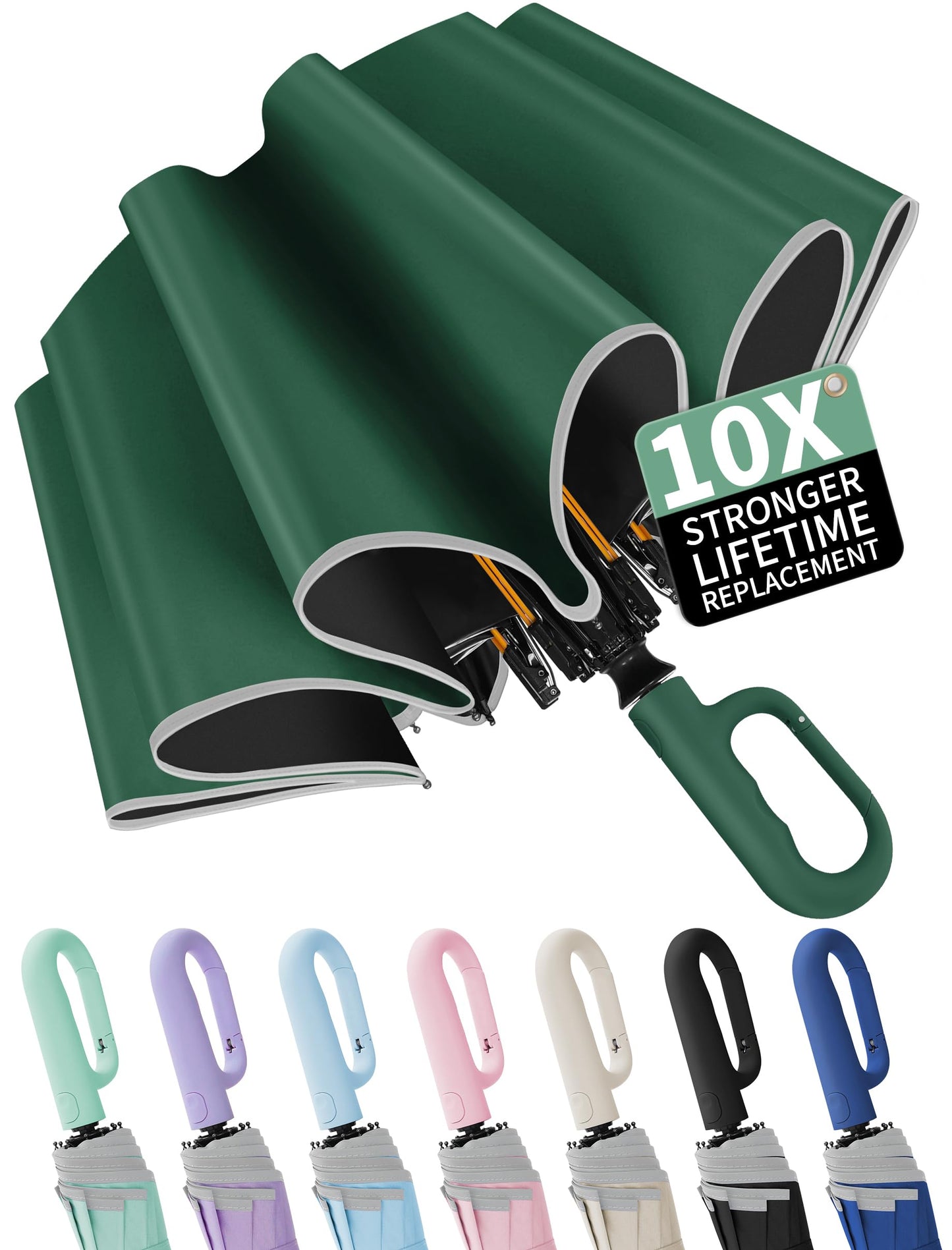 Seniny Travel Umbrella with UV Sun Protection, Large Rain Umbrellas, Black | One-Touch Automatic Umbrella with Carabiner Handle & Reflective Strip, Portable Compact Umbrella for Car Backpack