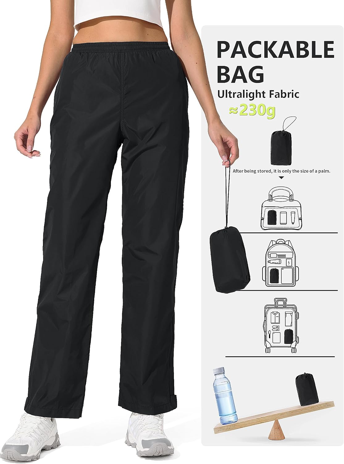 UIQUR Womens Rain Pants Waterproof Lightweight Packable Pants | Half Leg Zip Pant Cuffs for Hiking, Cycling, Running, Fishing ,Golf,Rainy-day work,And Other Outdoor Activities