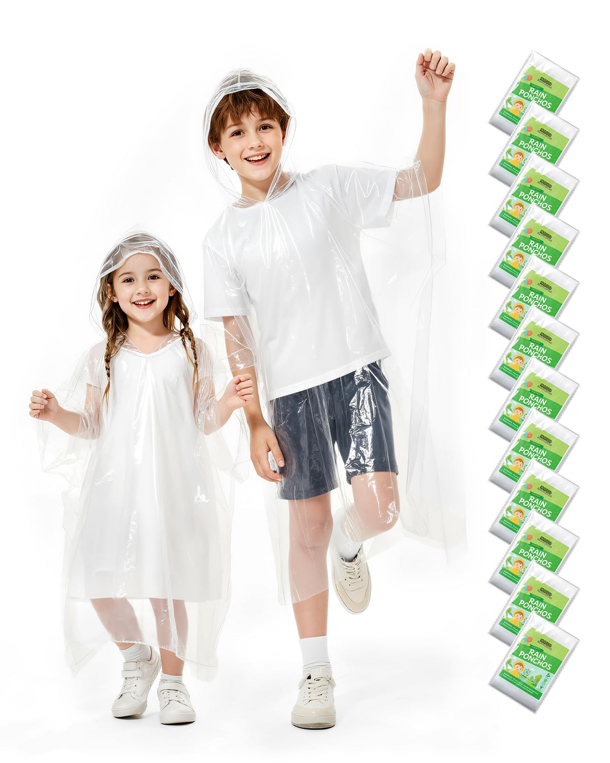 Hitituto Rain Ponchos Family Pack Kids– 6/12/24 Pack Disposable Poncho with Hood, Clear & Assorted Colors, Home Survival Kits
