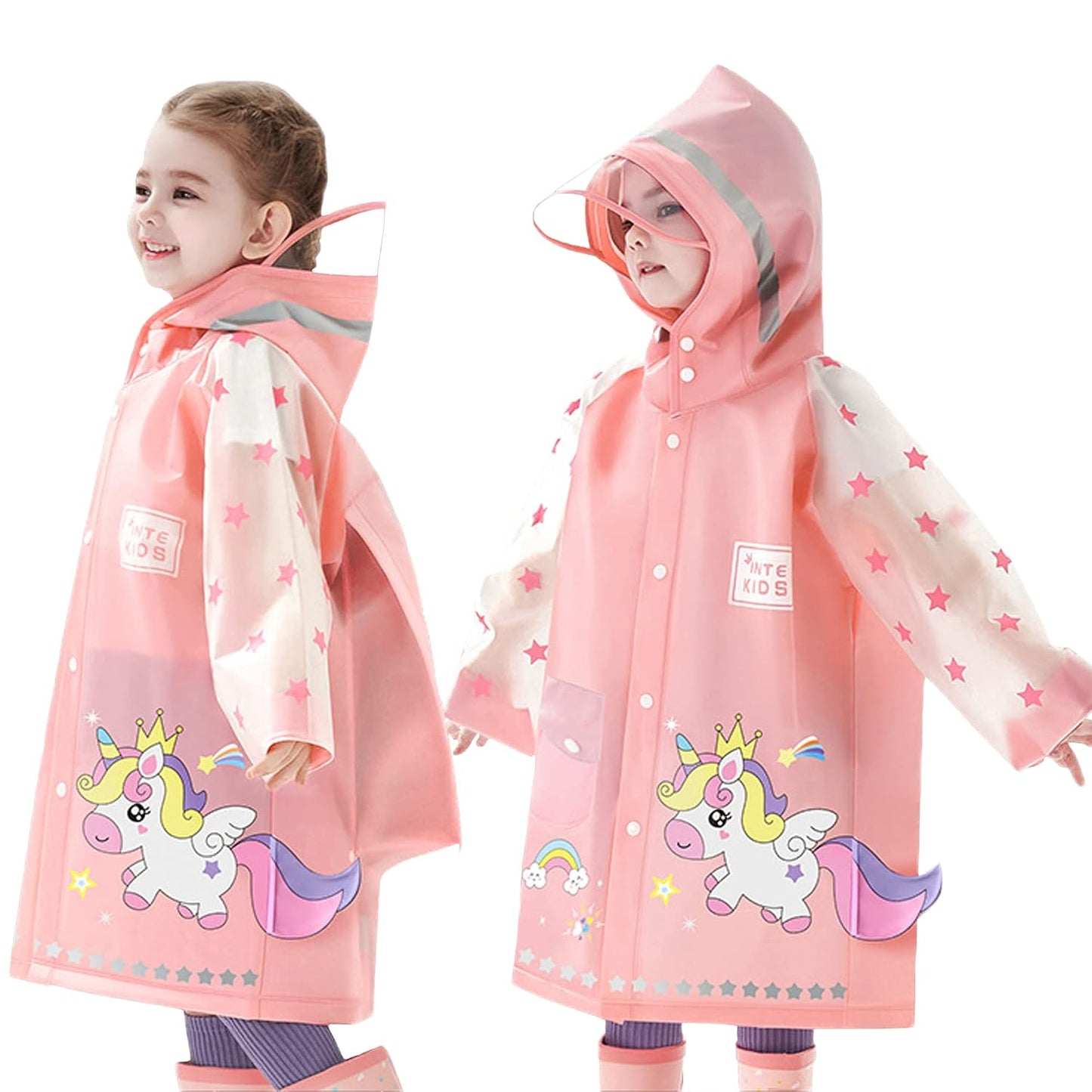 Fewlby Kids Raincoats For Girls Boys Waterproof Rain Jacket Cartoon Unicorn Children Toddler Rain Wear Children Rain Poncho M Size 3-4 Years
