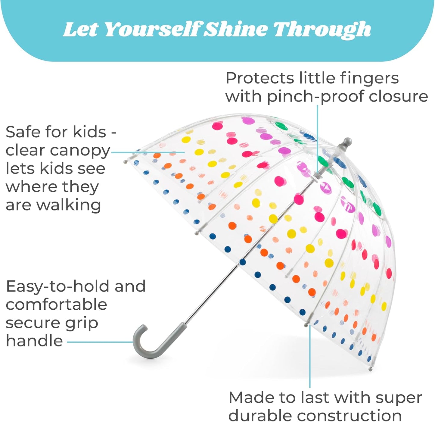 totes Kids Lightweight Dome Canopy Bubble Umbrella with Wind and Rain Protection