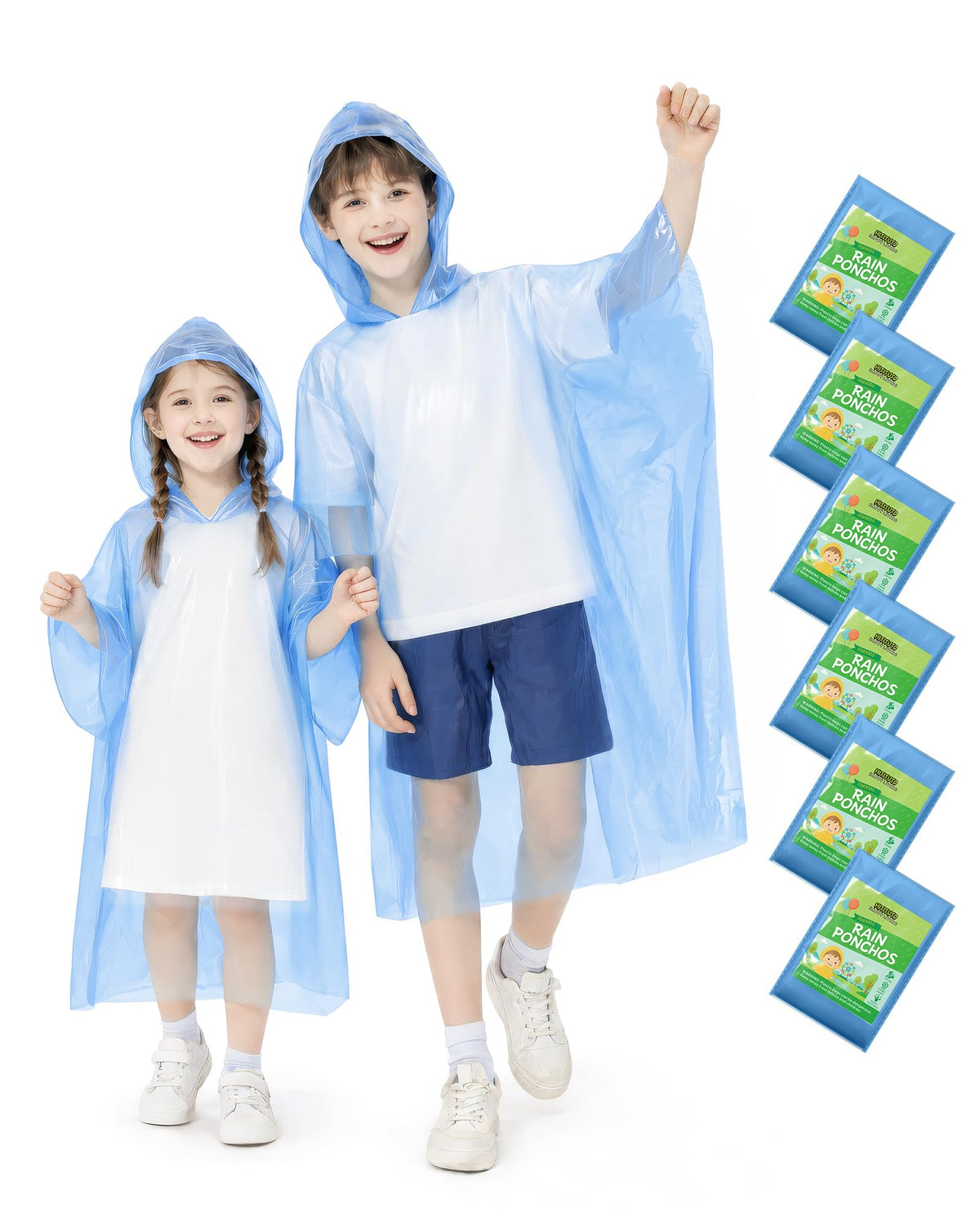 Hitituto Rain Ponchos Family Pack Kids– 6/12/24 Pack Disposable Poncho with Hood, Clear & Assorted Colors, Home Survival Kits
