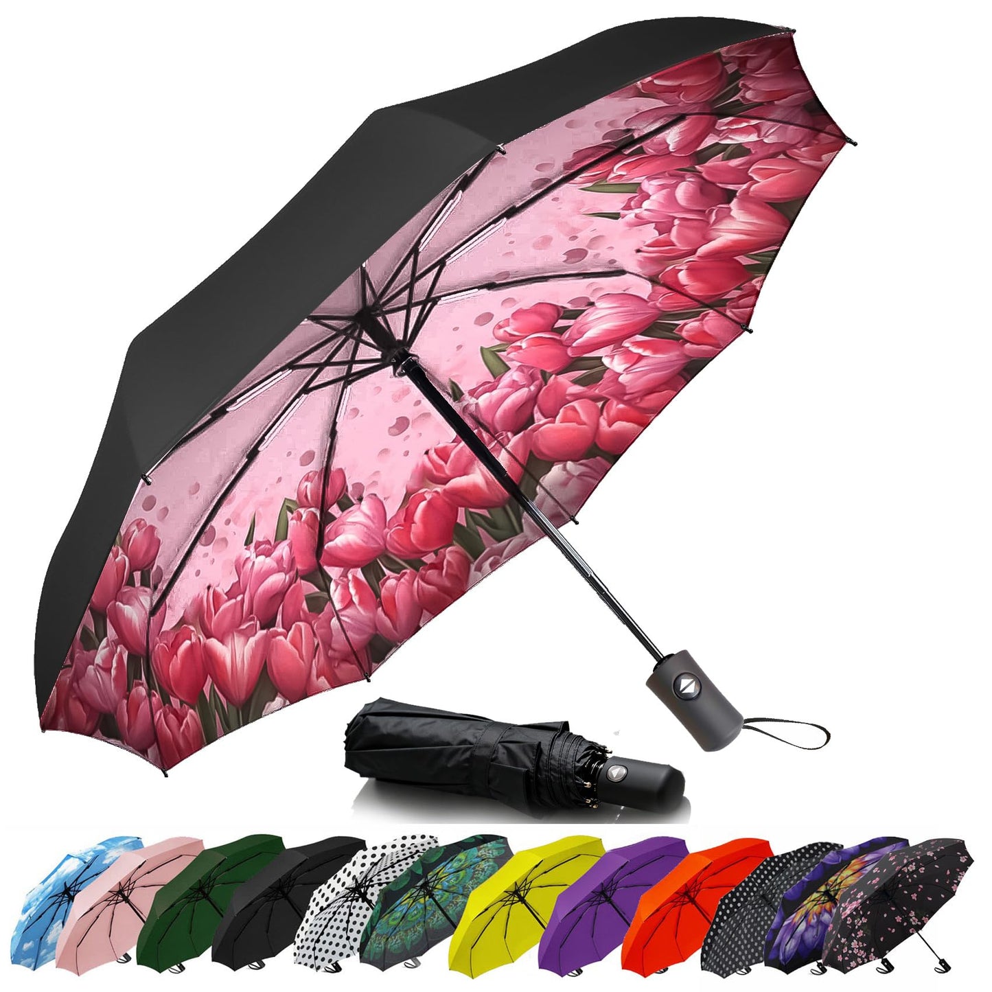 Compact Travel Umbrella - Windproof Auto Open/Close, Small Folding Umbrella for Rain & Sun with UPF50+ - Lightweight Frame, Waterproof - Fits Backpack, Purse, Suitcase.(Garden Butterfly)