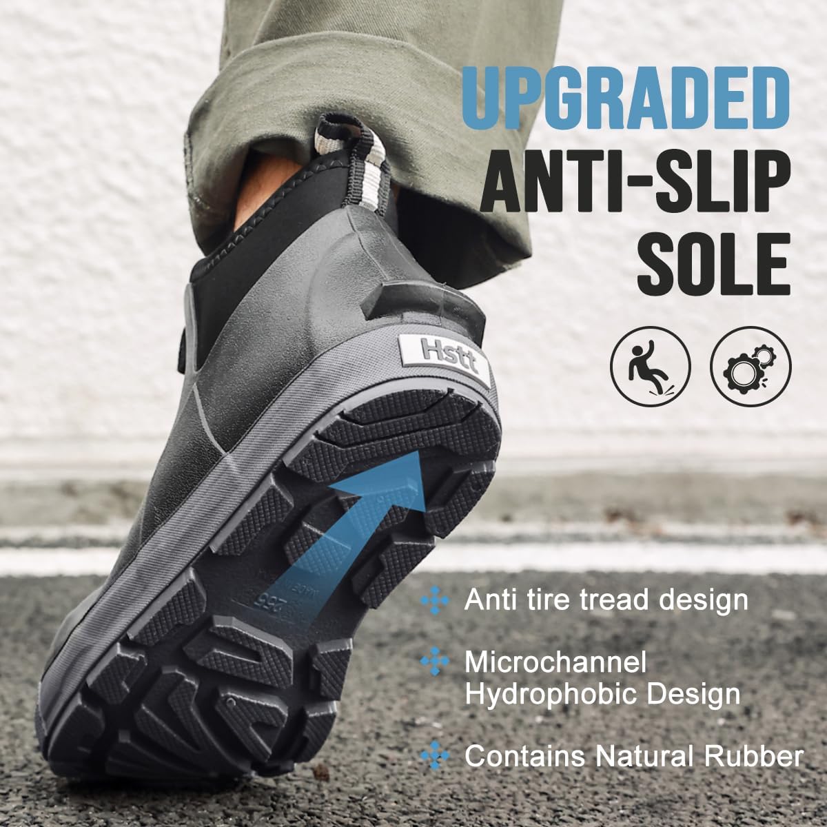 Men's Deck Boots, Waterproof Ankle Rain Boots, Rubber Fishing Boots for Men | Non-Slip Traction, Neoprene Construction, Dual Pull Tabs, Garden Boots for Boating, Sailing, Camping, Farming & Outdoor Work