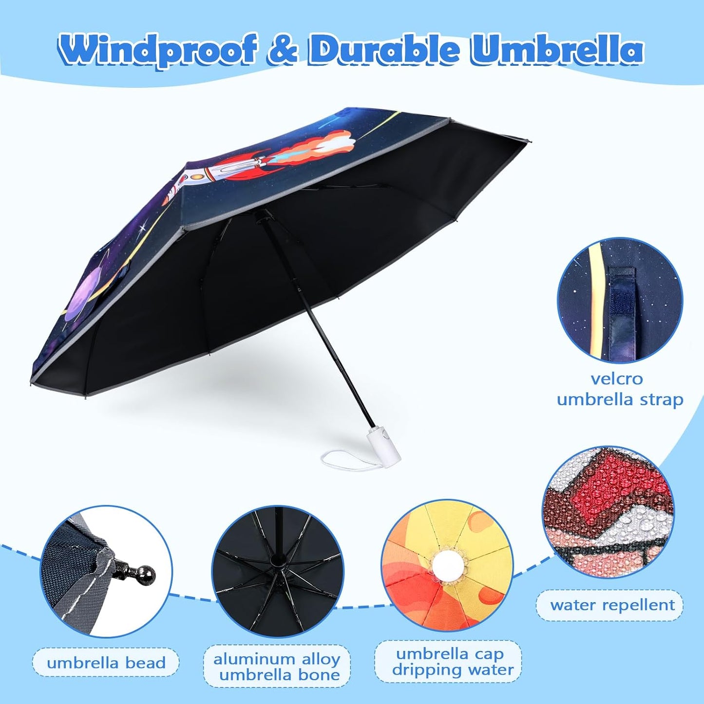 Kids Folding Umbrella Toddler Umbrella with UV Protection Portable Auto Open/Close Anti-rebound Safe Design Windproof, Compact, Lightweight Cute Umbrella for Girls & Boy