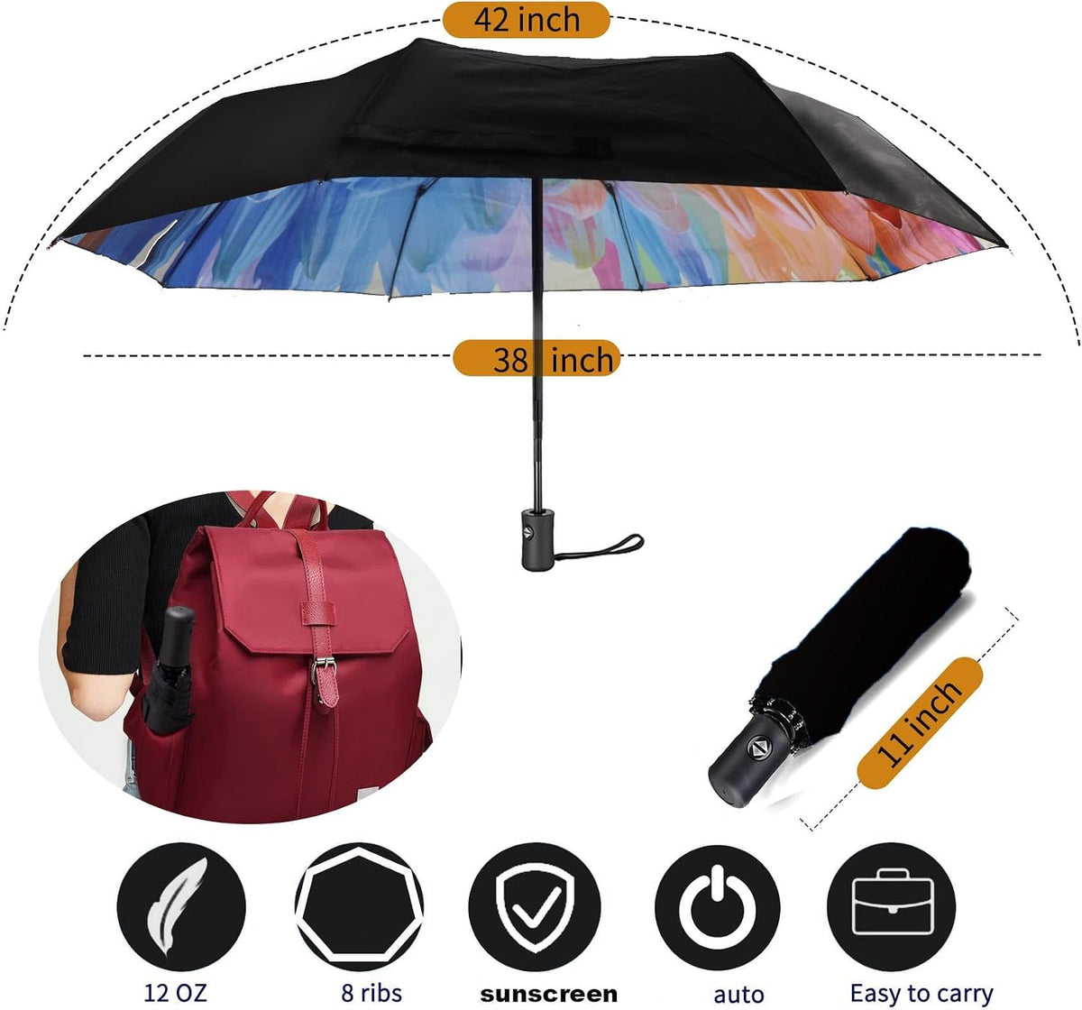 MRTLLOA Travel Essentials Mini/Compact Umbrella for Purse | Small Lightweight, UV Sun Protection, Tiny Umbrella for Men and Women