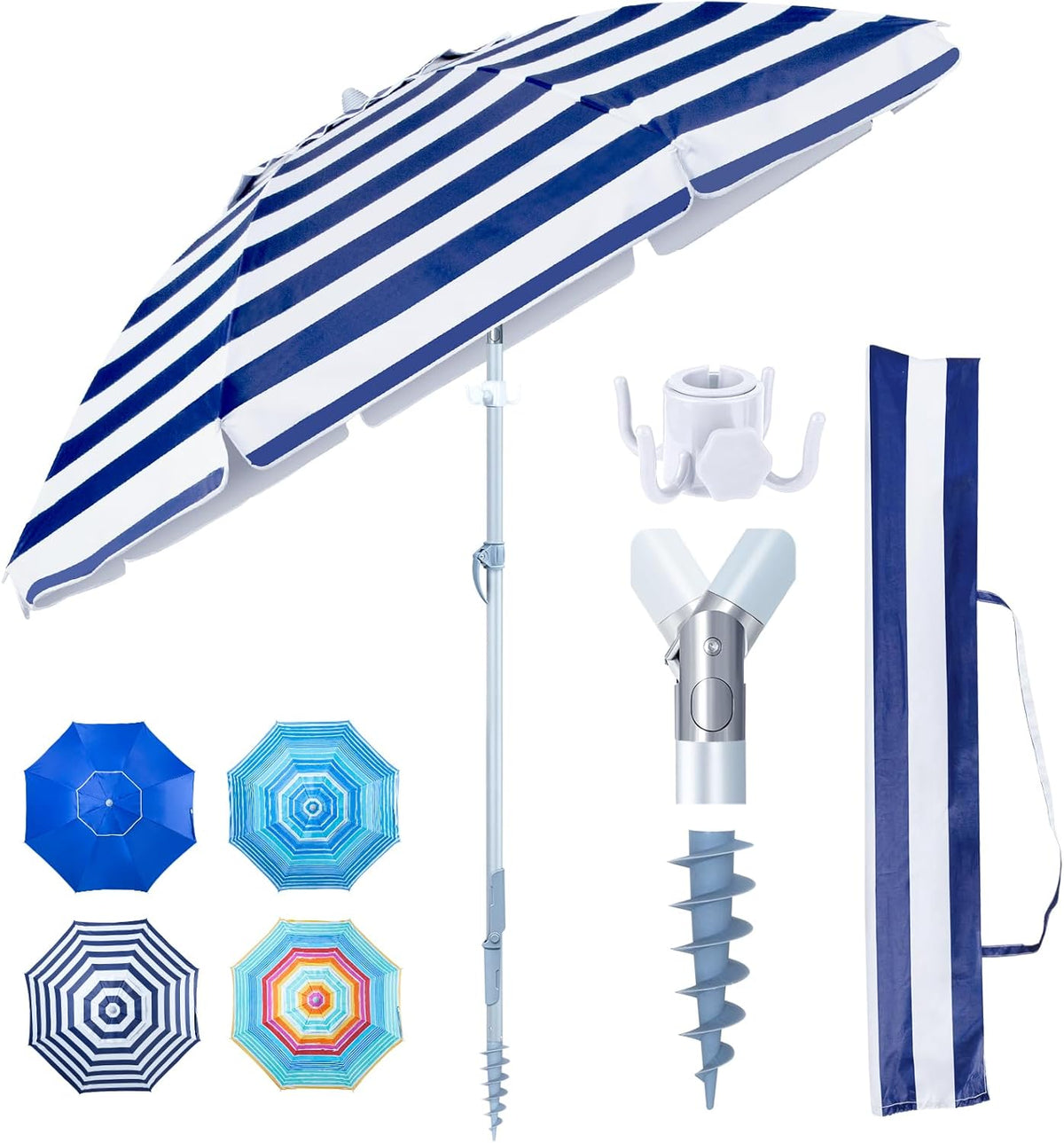 Tempera Heavy Duty High Wind Beach Umbrella with Sand Anchor & Carry Bag | Patio Outdoor Umbrella with Aluminum Frame and Push Button Tilt, Ideal for Garden Lawn, UPF 60+