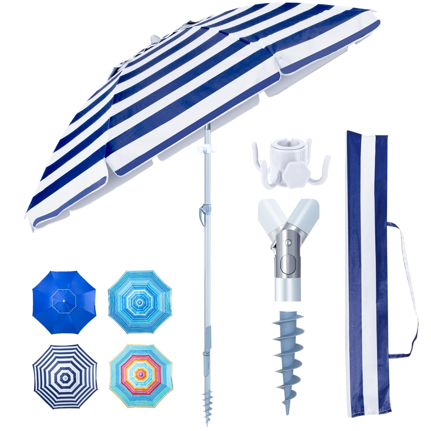 Tempera Heavy Duty High Wind Beach Umbrella with Sand Anchor & Carry Bag | Patio Outdoor Umbrella with Aluminum Frame and Push Button Tilt, Ideal for Garden Lawn, UPF 60+