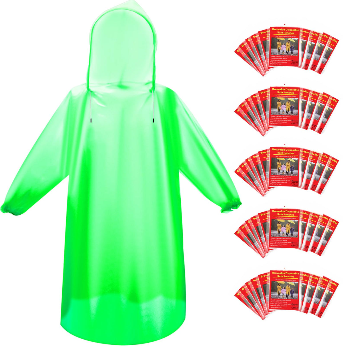 6 & 20 & 50 Pack Disposable Rain Ponchos for Adults/Youth, Waterproof PE Raincoats with Drawstring, Camping/Emergency