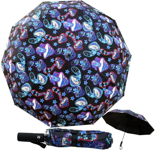 Mushroom Travel Umbrella Compact Auto Open/Close Strong Portable Windproof Lightweight Anti-Ultraviolet Rainproof