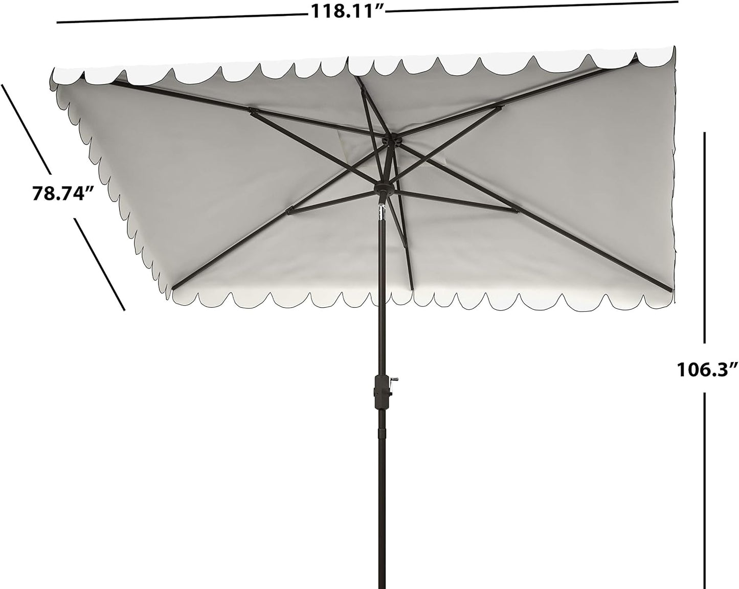 SAFAVIEH Outdoor Collection Venice Grey 7 x 10 Ft Rectangular Auto Tilt UV Protected Umbrella