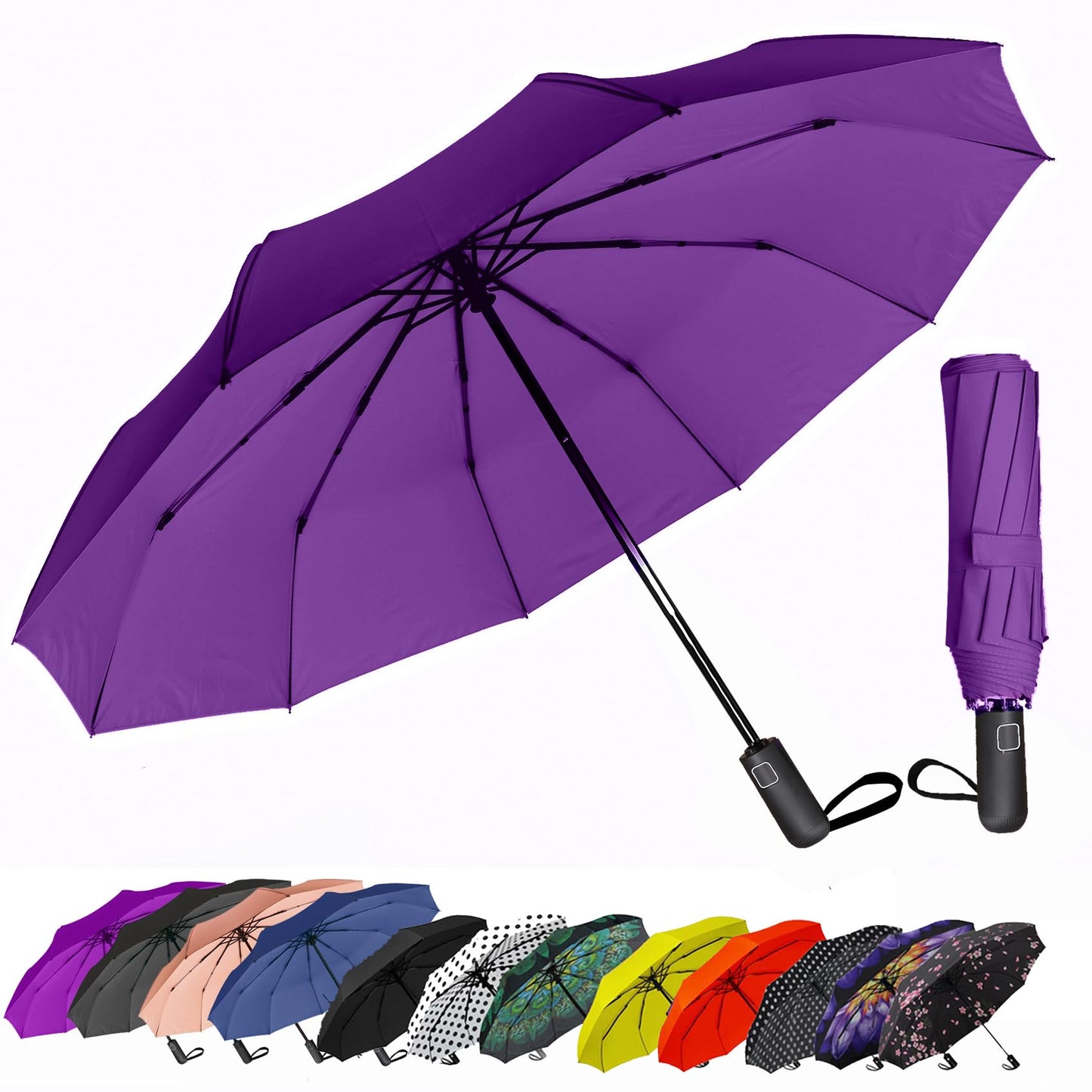 Compact Travel Umbrella - Windproof Auto Open/Close, Small Folding Umbrella for Rain & Sun with UPF50+ - Lightweight Frame, Waterproof - Fits Backpack, Purse, Suitcase.(Garden Butterfly)