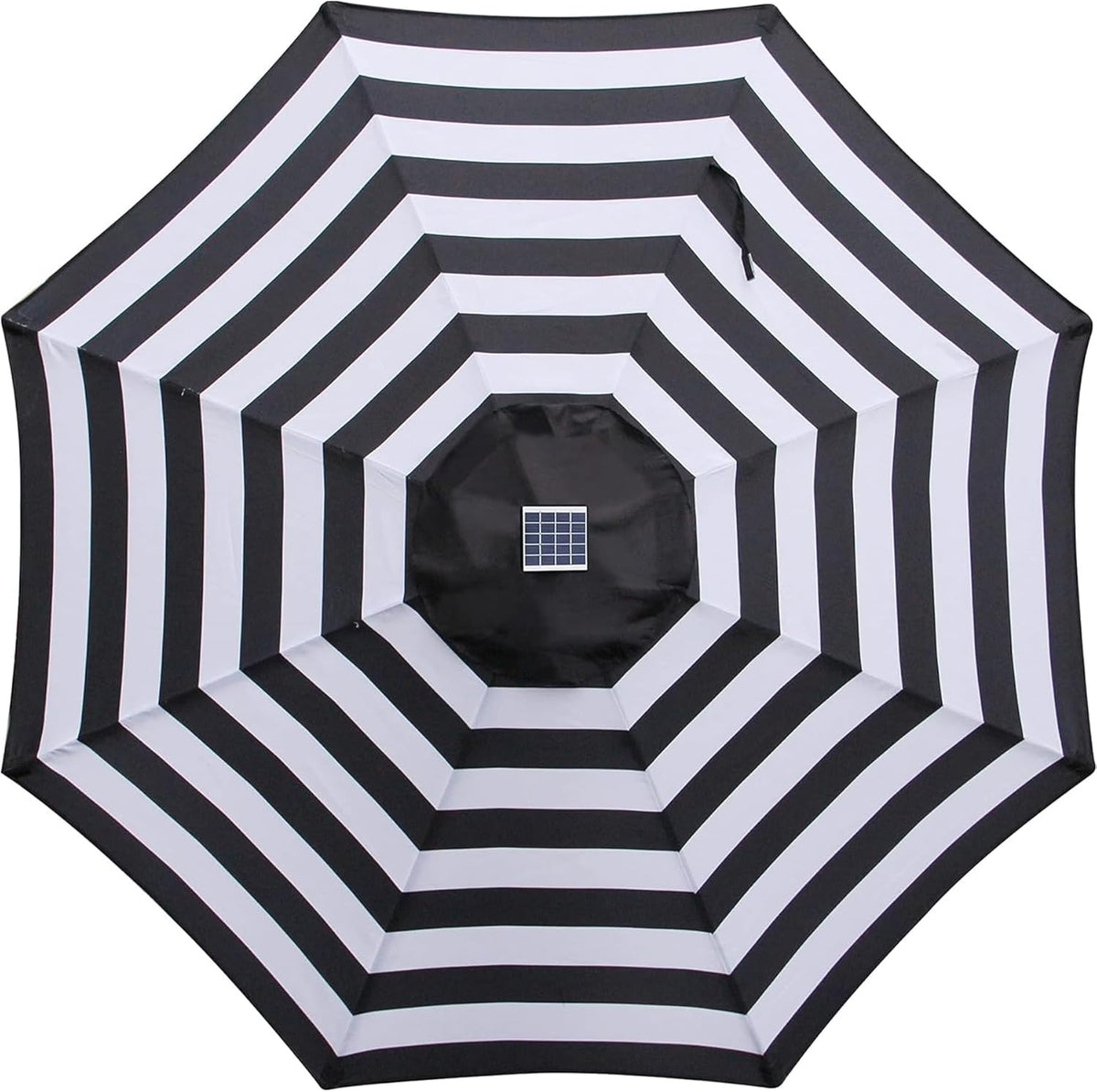 9 ft Solar Umbrella 32 LED Lighted Patio Umbrella Table Market Umbrella with Tilt and Crank Outdoor Umbrella for Garden, Deck, Backyard, Pool and Beach (Black and White)