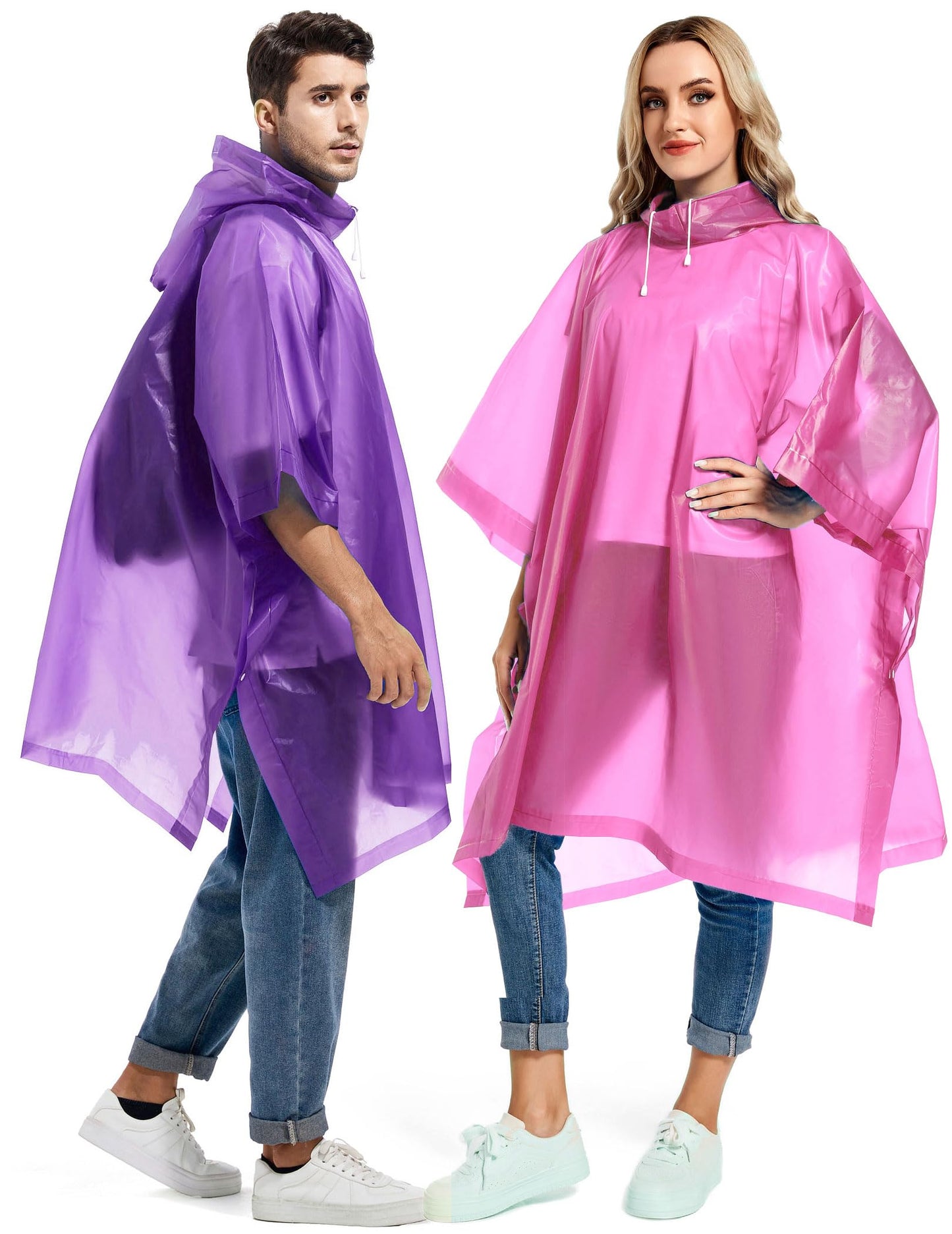 2 Pack Rain Ponchos for Adults Reusable - Raincoats Survival Emergency Heavy Duty Rain Coat with Drawstring Hood
