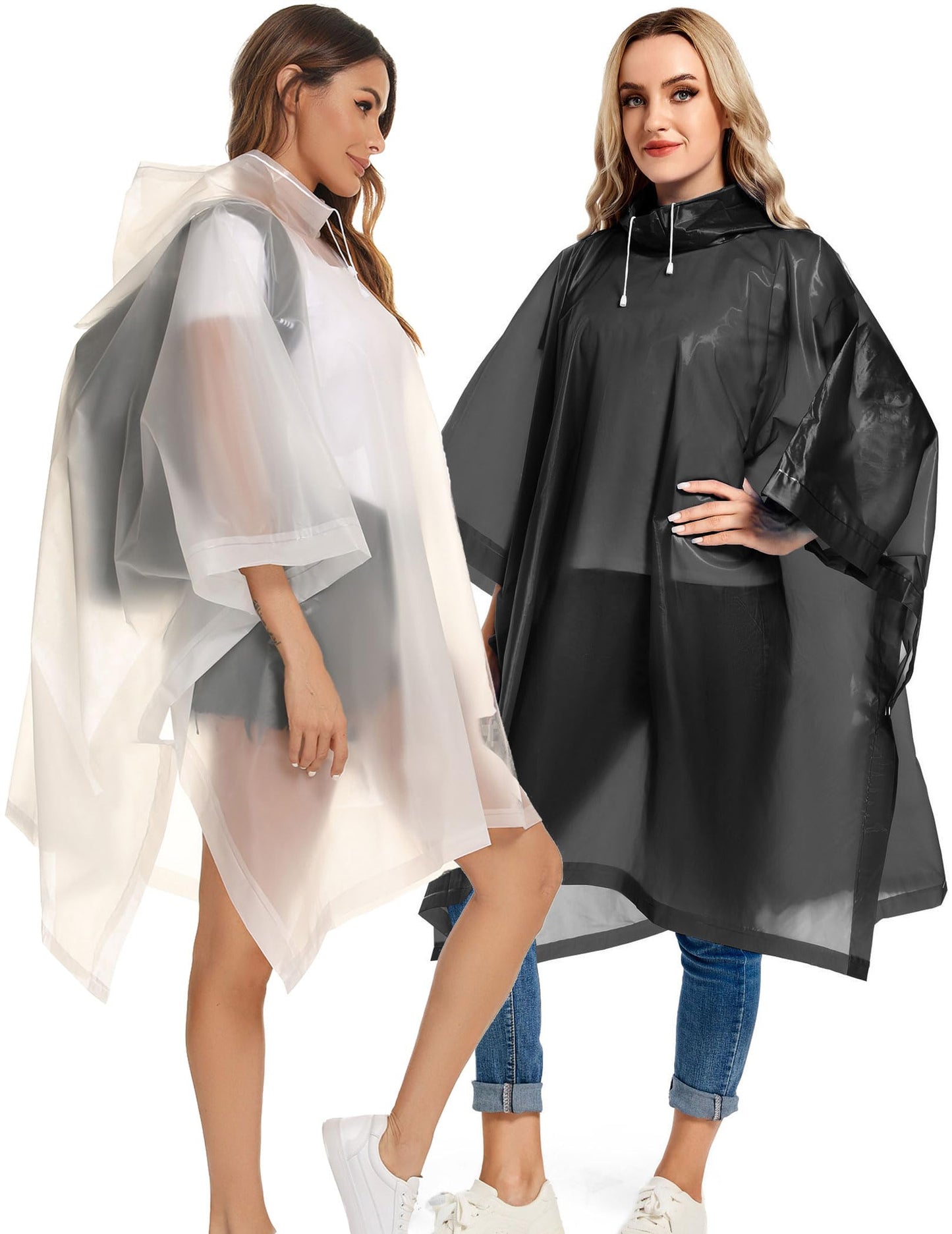 2 Pack Rain Ponchos for Adults Reusable - Raincoats Survival Emergency Heavy Duty Rain Coat with Drawstring Hood