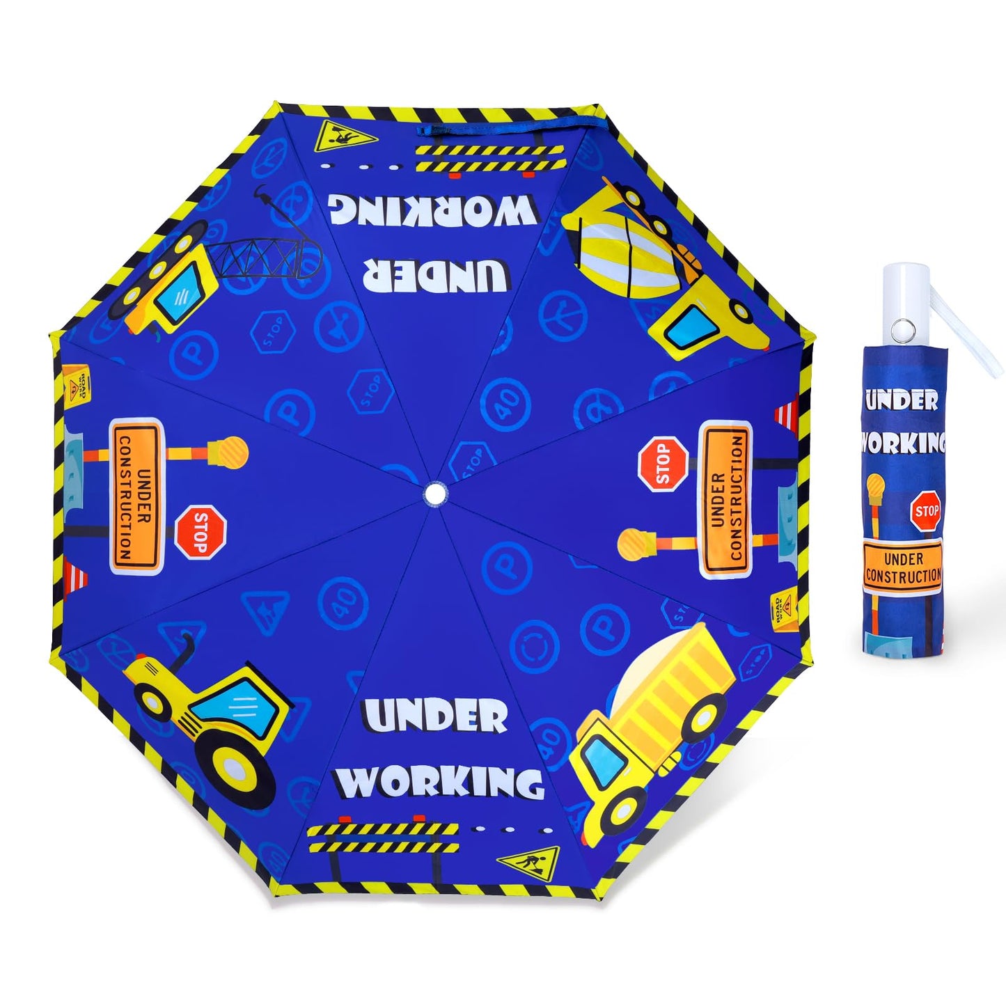 Kids Folding Umbrella Auto Open/Close Anti-rebound Safe Design UV Resistant Automatic Children Travel Umbrellas 8 Rib Reinforced Canopy 360° Reflective Strip Lightweight Cute Umbrella for Girls & Boys