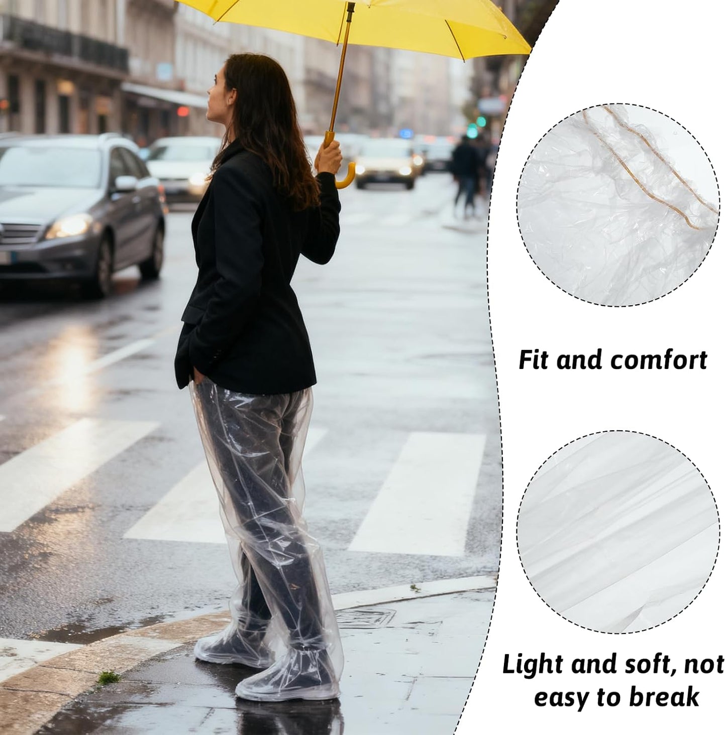 4 PCS Disposable Rain Pants, Unisex Adult Waterproof Long Tube Rain Pant with Shoe Cover, Thickened Plastic Foot Wrapped Rainpants Outdoor Activities Travel Cycling