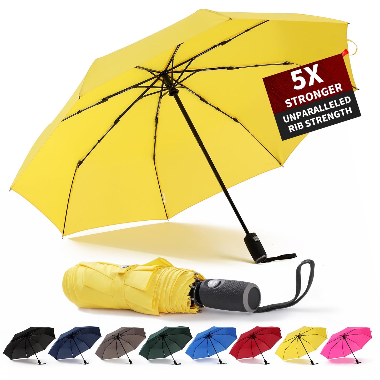 Anntrue Windproof Travel Umbrella, Auto Open Close Lightweight Compact Portable Backpack Folding Umbrella, Perfect for Car, Purse, Men and Women (Black)