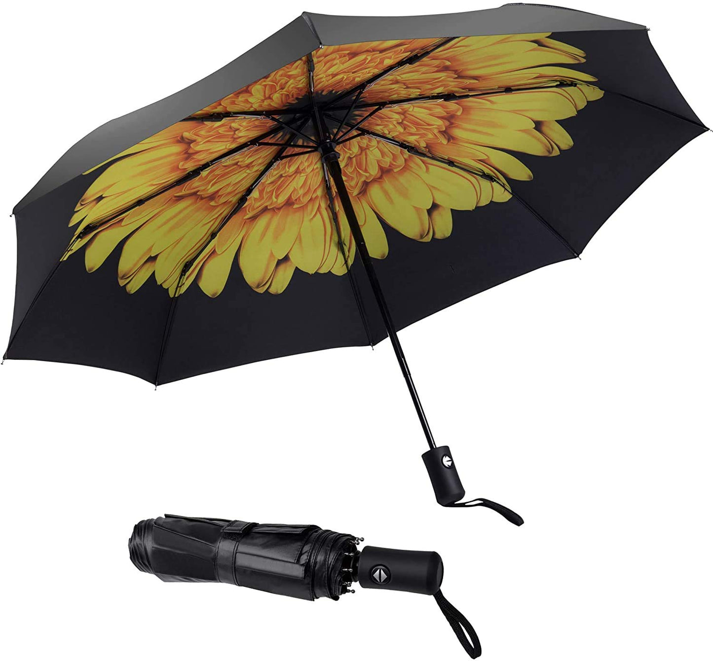 SY COMPACT Travel Umbrella - Windproof Automatic Compact Umbrellas for Rain | Small & Portable, UV Sun Protection, 11" Folded Travel Size, Fits in Backpack & Car, for Walking & Commutes, Factory Direct