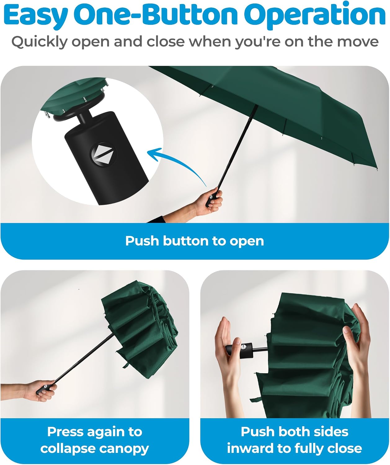 Rain-Mate Windproof Compact Umbrellas for Rain - Strong Reinforced Fiberglass Rib Design & Auto Open & Close - Portable Folding Travel Umbrella - Lightweight & Packable for Women & Men, Easy Collapse