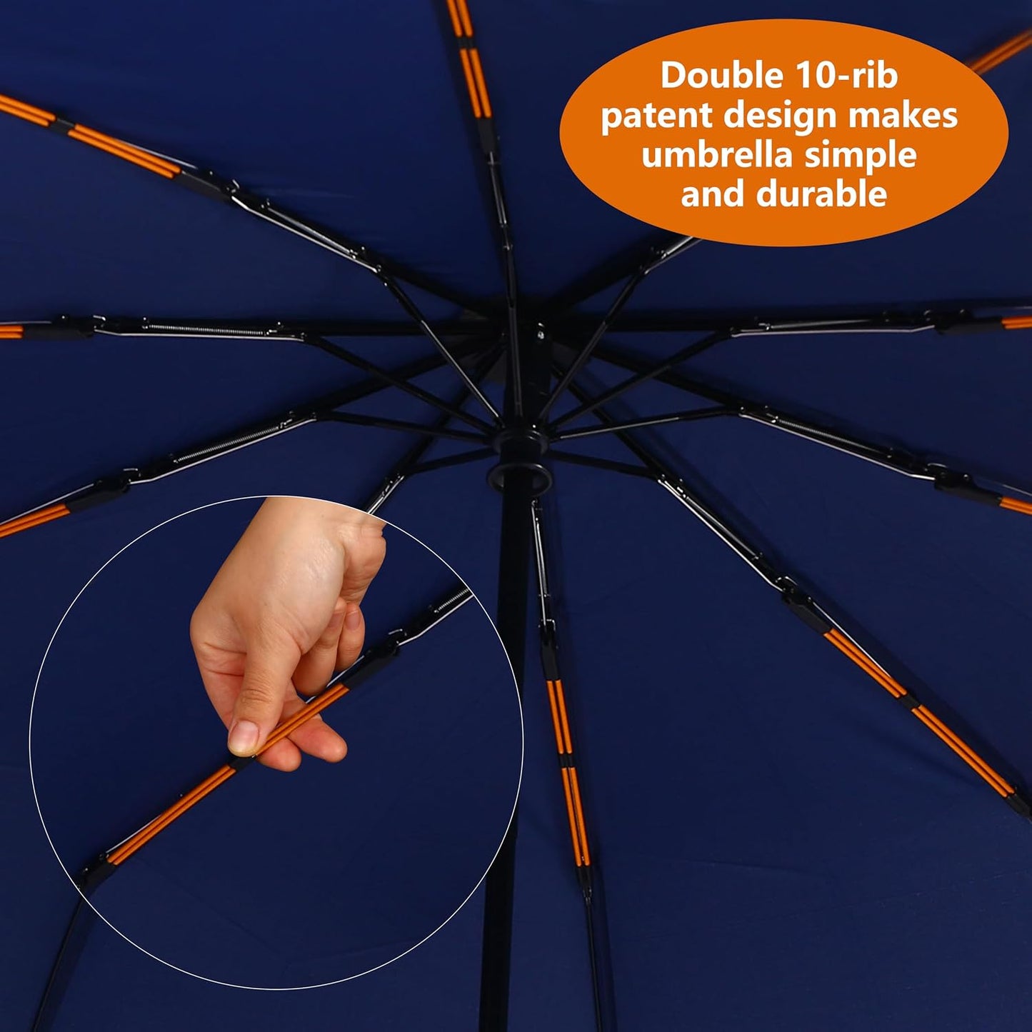 Bluinzi 2 Pack 46 Inch Compact Umbrellas for Rain, Travel, Double 10-rib | Better Value: 2 Pack 46 Inch Umbrellas, Travel Size, Simple and Durable, Small Portable Auto Windproof