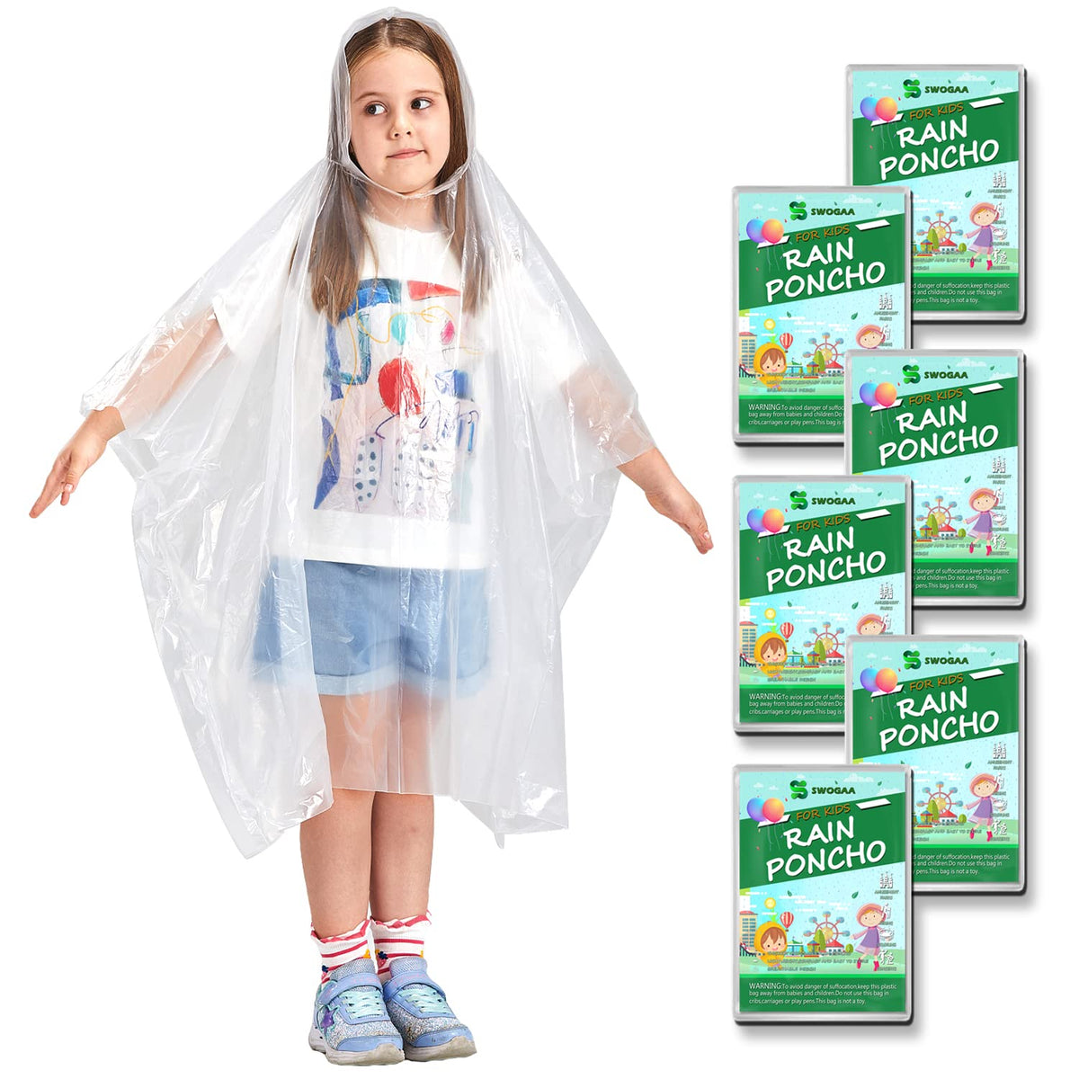 Disposable Rain Ponchos for Kids & Adults 6/10 Pack Extra Thick | Family Pack, Kids 6 Pack, Adults 6 & 10 Pack, Lightweight & Waterproof Emergency Ponchos for Travel & Theme Parks