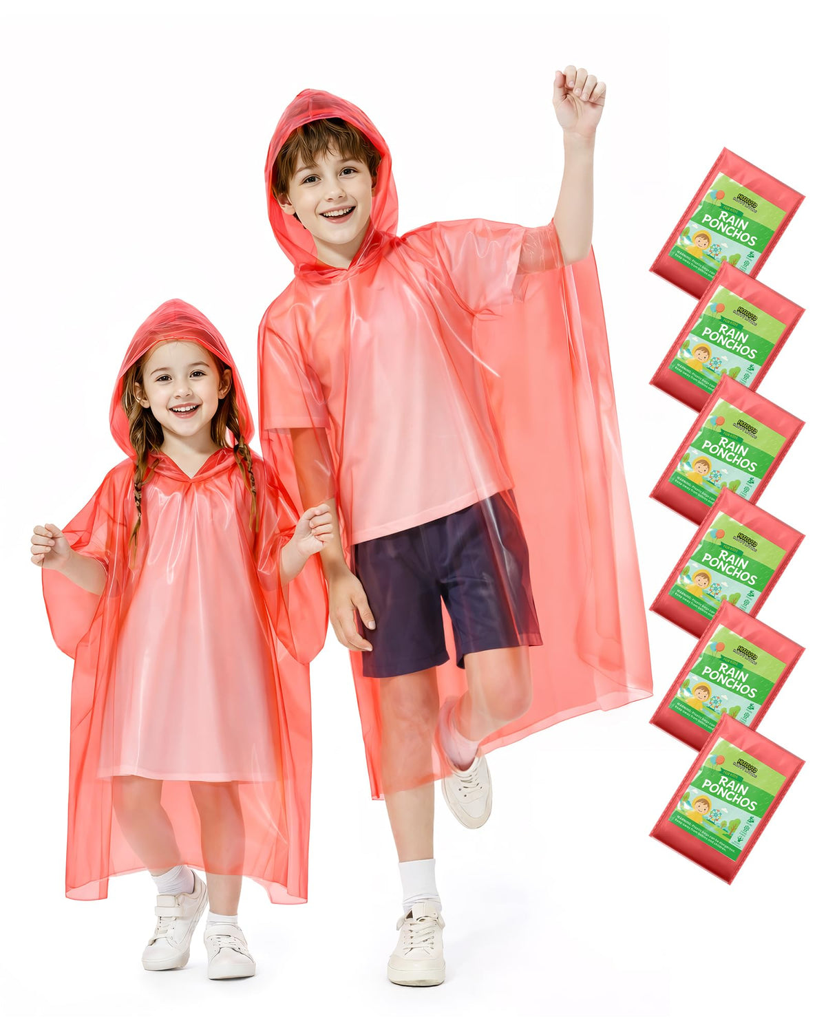 Hitituto Rain Ponchos Family Pack Kids– 6/12/24 Pack Disposable Poncho with Hood, Clear & Assorted Colors, Home Survival Kits