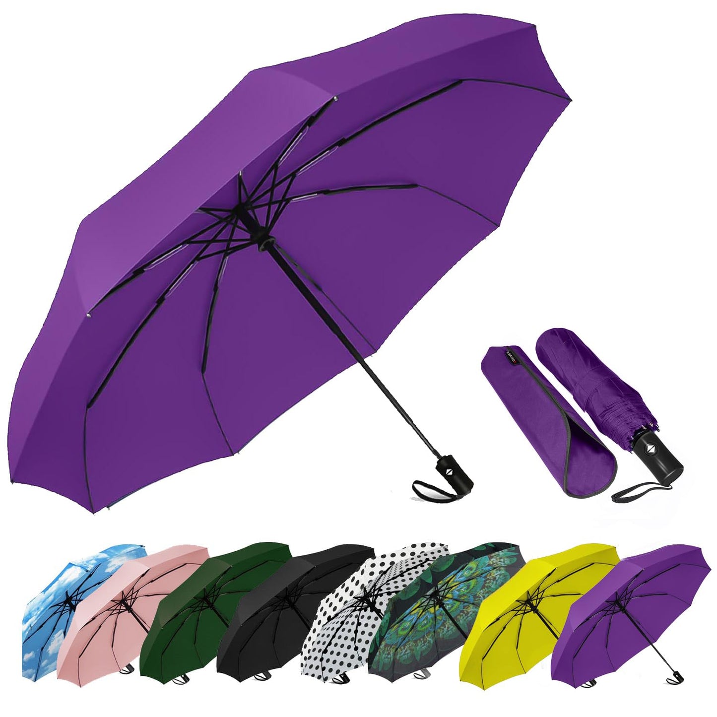 Compact Travel Umbrella - Windproof Auto Open/Close, Small Folding Umbrella for Rain & Sun with UPF50+ - Lightweight Frame, Waterproof - Fits Backpack, Purse, Suitcase.(Garden Butterfly)