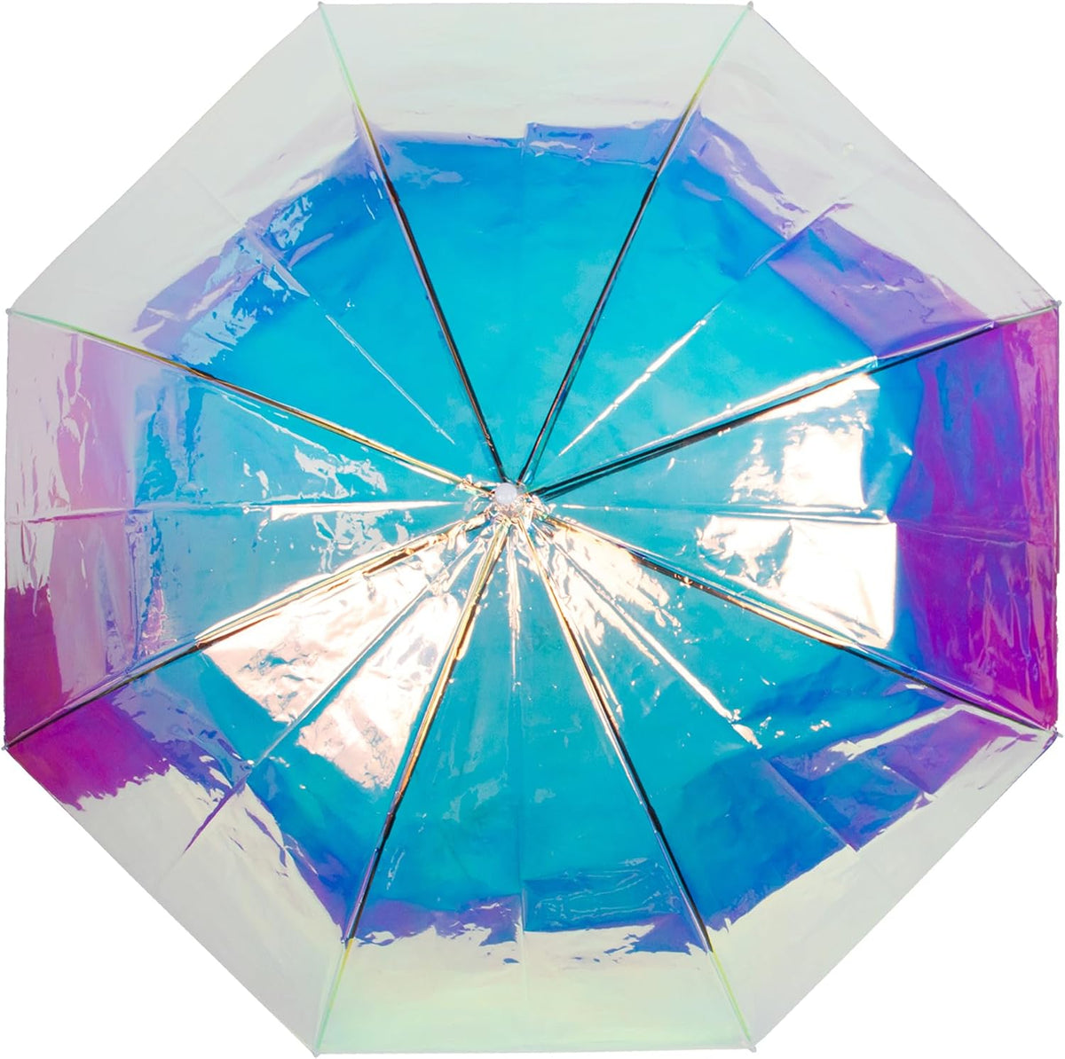 ShedRain Iridescent Stick Umbrella, 50" Canopy, Crook Handle, Iridescent | Fashion Umbrella, Rain Umbrella, Fiberglass Ribs, Steel Shaft, Large Coverage, Iridescent Canopy