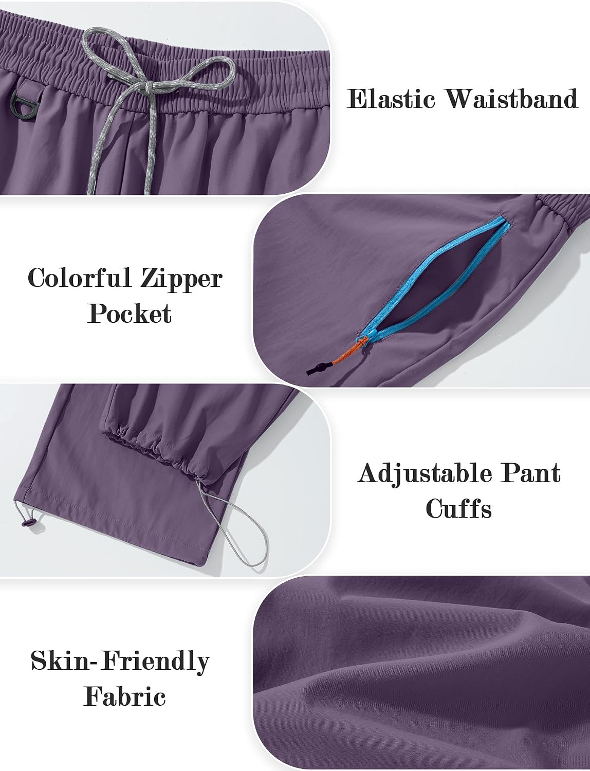 FEOYA Hiking Pants Women Parachute Pants Baggy Quick-Dry Water-Repellent | with Zipper Large Pockets Outdoor Travel Cargo Pants Casual Wear
