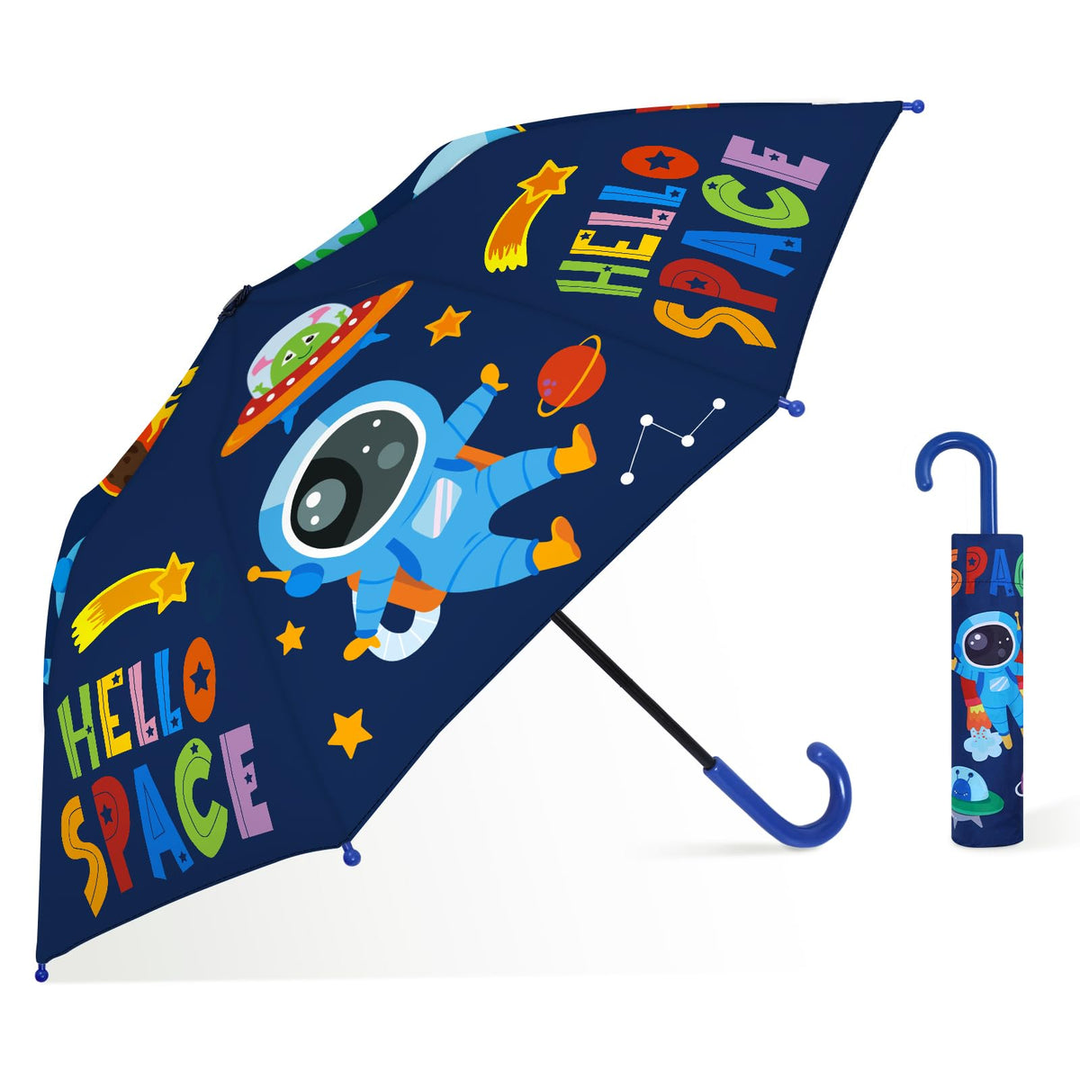 Kids Umbrella, Safety Windproof Umbrella with Easy-Grip Hook Handle for Toddler Girls and Boys