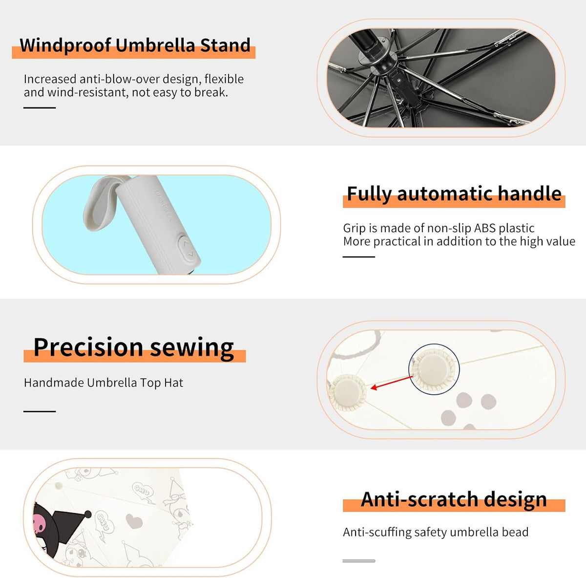 PARTY BUZZ Automatic Windproof Travel Umbrella, Waterproof UV Protection Folding Umbrella, Cartoon Portable Compact Umbrella Easy Auto Open, for Girls and Women